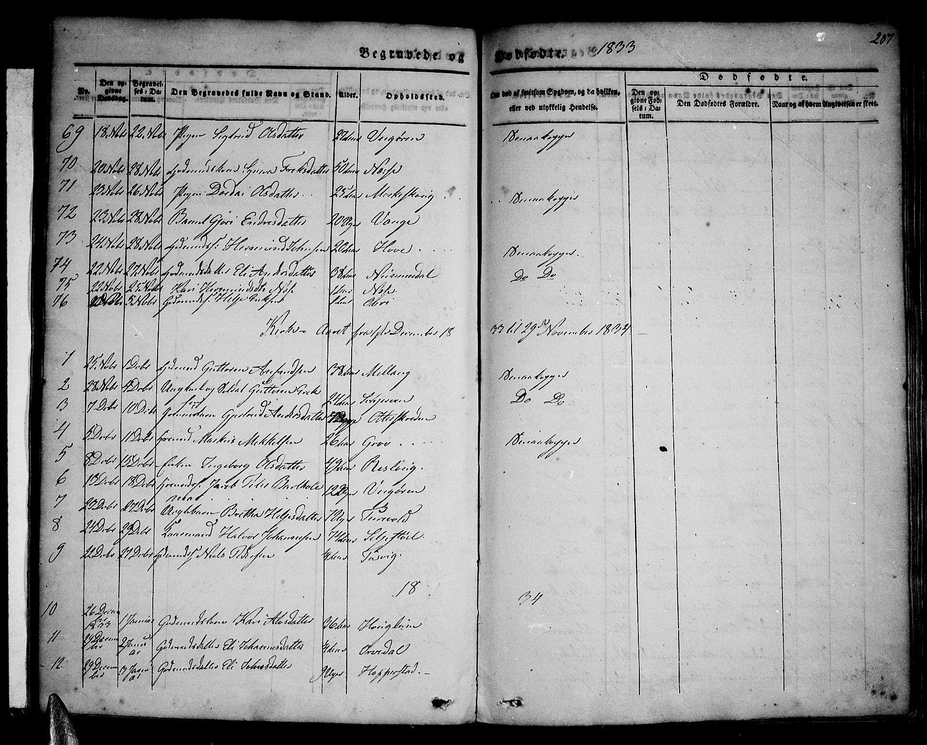 Vik sokneprestembete, AV/SAB-A-81501/H/Haa/Haaa/L0007: Parish register (official) no. A 7, 1831-1845, p. 207