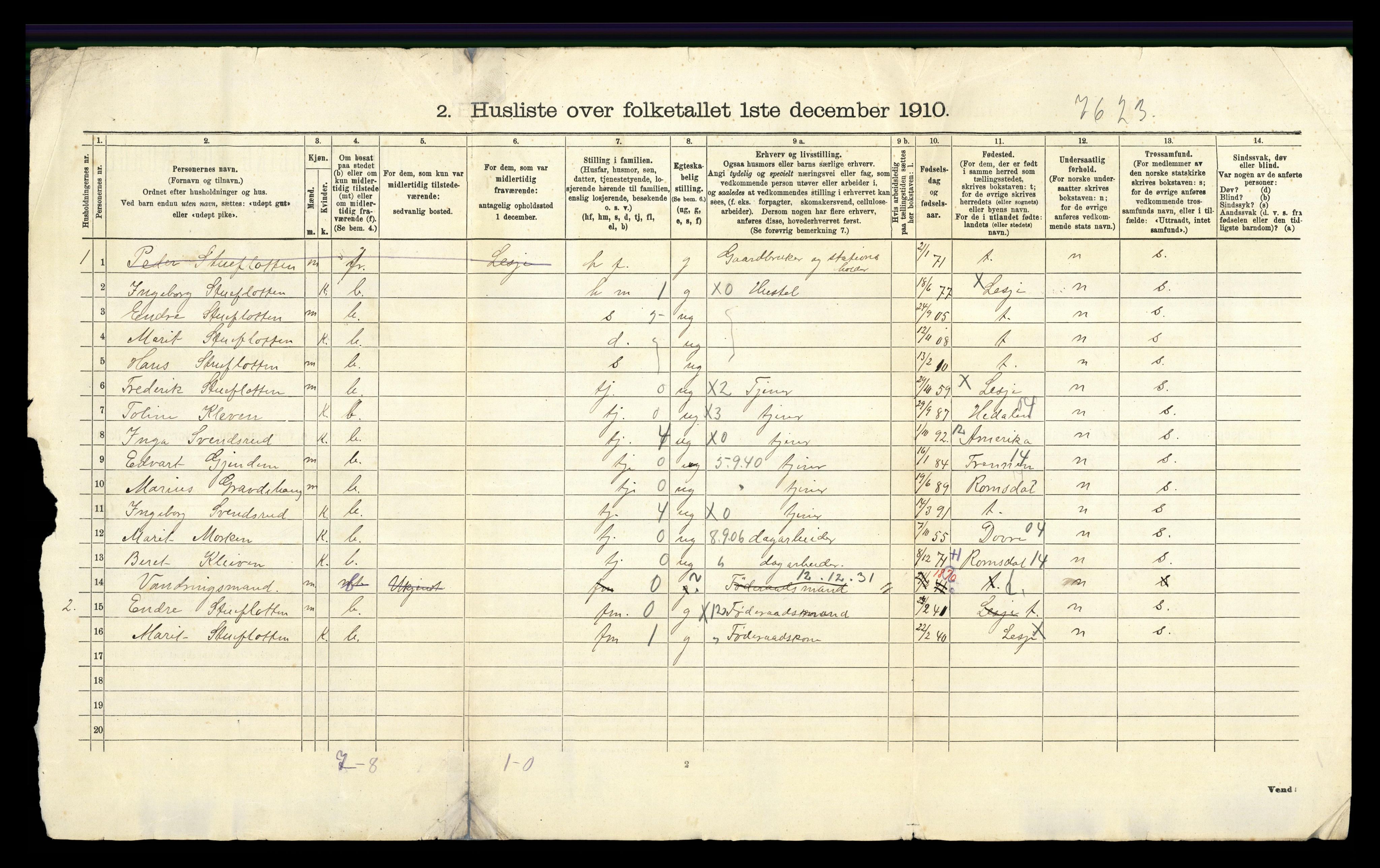 RA, 1910 census for Lesja, 1910, p. 30