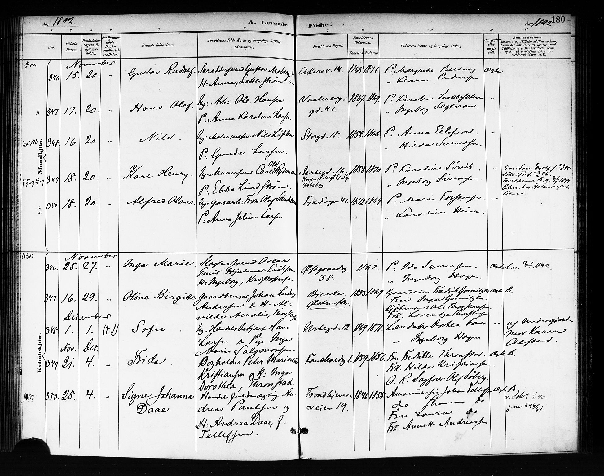 Rikshospitalet prestekontor Kirkebøker, AV/SAO-A-10309b/F/L0008: Parish register (official) no. 8, 1890-1893, p. 180