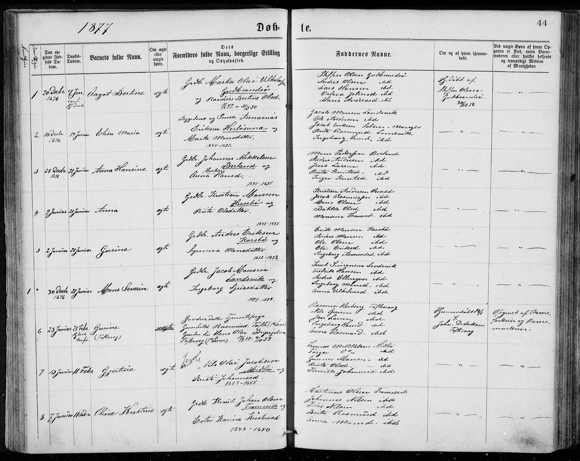 Herdla Sokneprestembete, AV/SAB-A-75701/H/Haa: Parish register (official) no. A 2, 1869-1877, p. 44