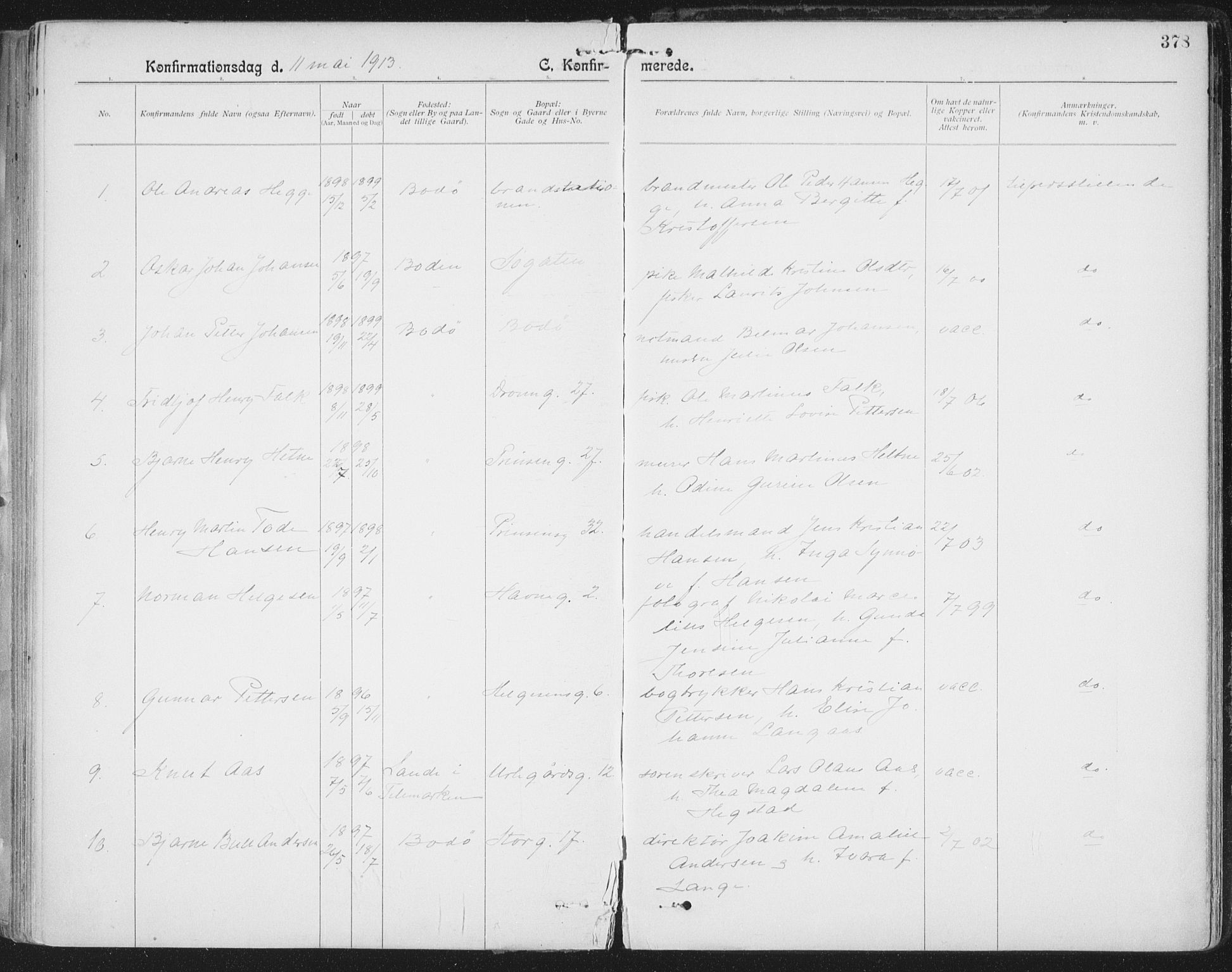 Ministerialprotokoller, klokkerbøker og fødselsregistre - Nordland, SAT/A-1459/801/L0011: Parish register (official) no. 801A11, 1900-1916, p. 378