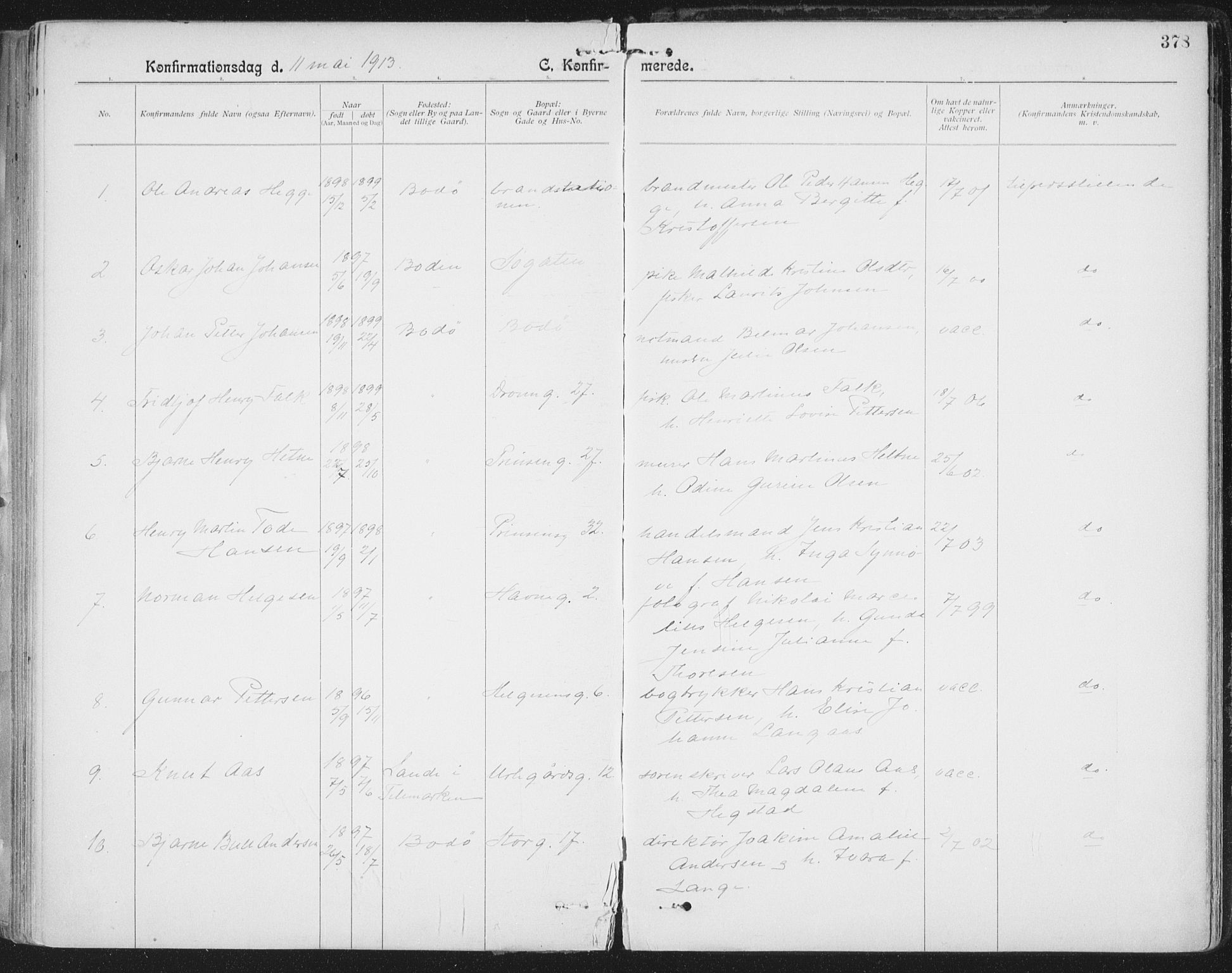 Ministerialprotokoller, klokkerbøker og fødselsregistre - Nordland, AV/SAT-A-1459/801/L0011: Parish register (official) no. 801A11, 1900-1916, p. 378