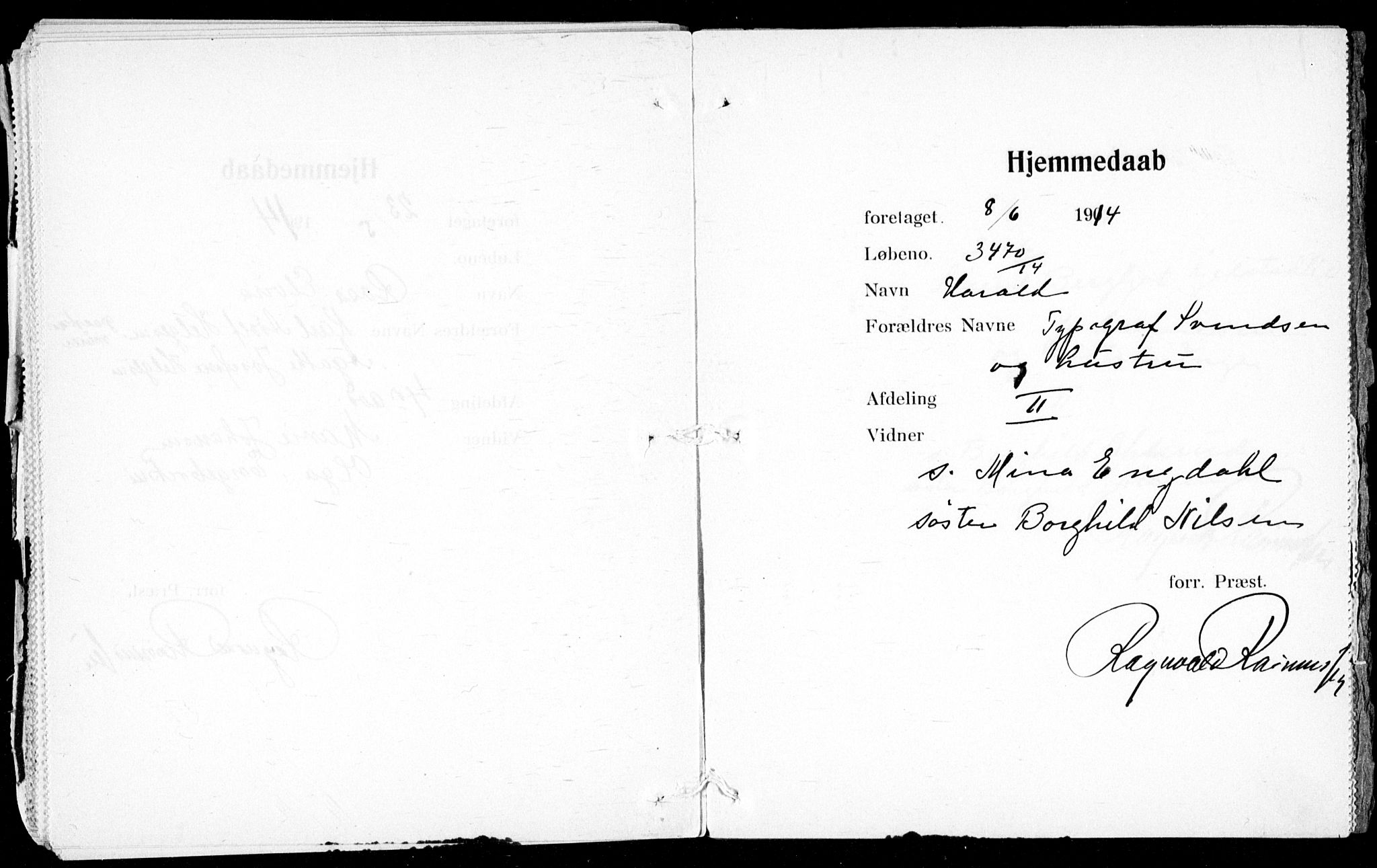 Ullevål sykehus prestekontor Kirkebøker, AV/SAO-A-10542a/K/Ka/L0001: Baptism register no. 1, 1906-1914