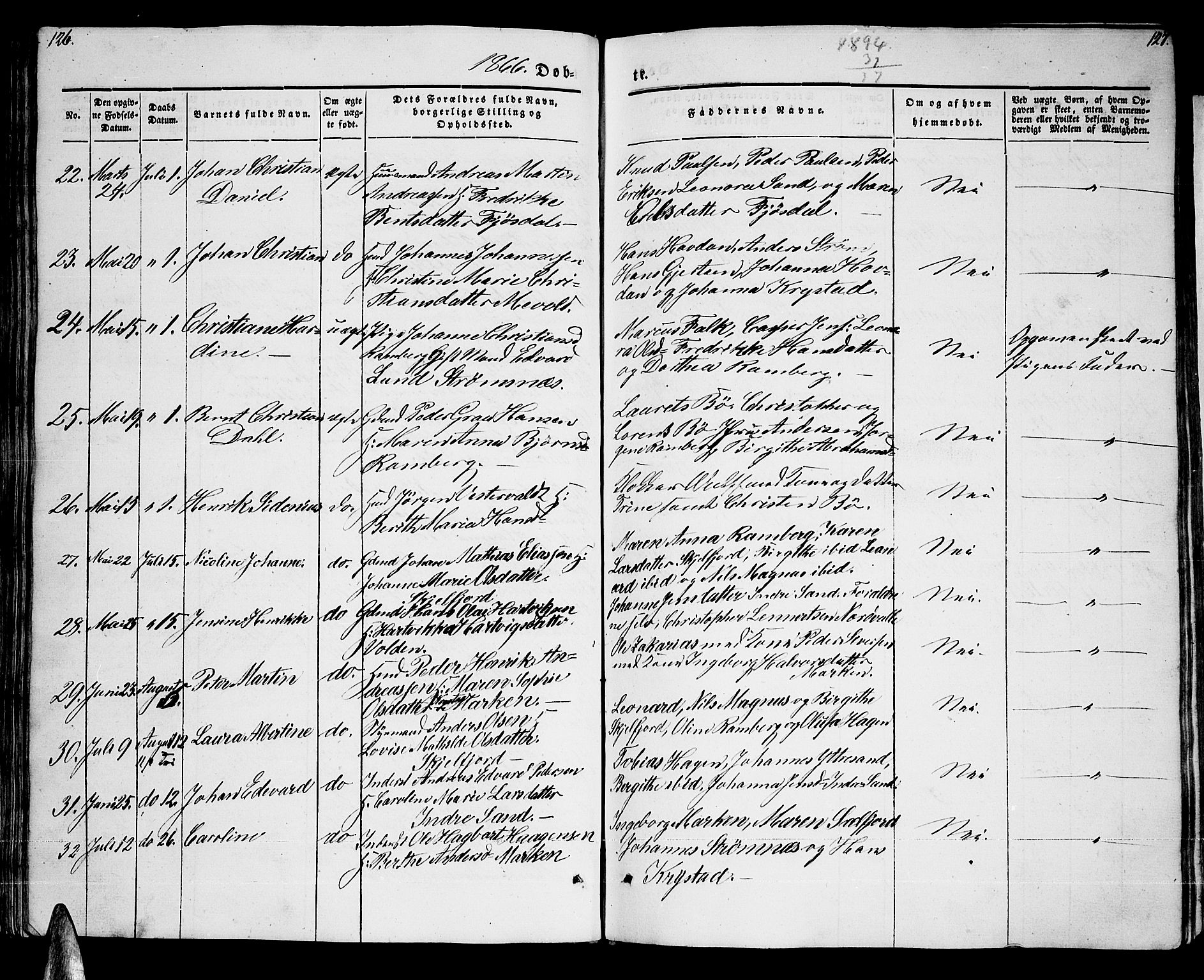 Ministerialprotokoller, klokkerbøker og fødselsregistre - Nordland, AV/SAT-A-1459/885/L1212: Parish register (copy) no. 885C01, 1847-1873, p. 126-127