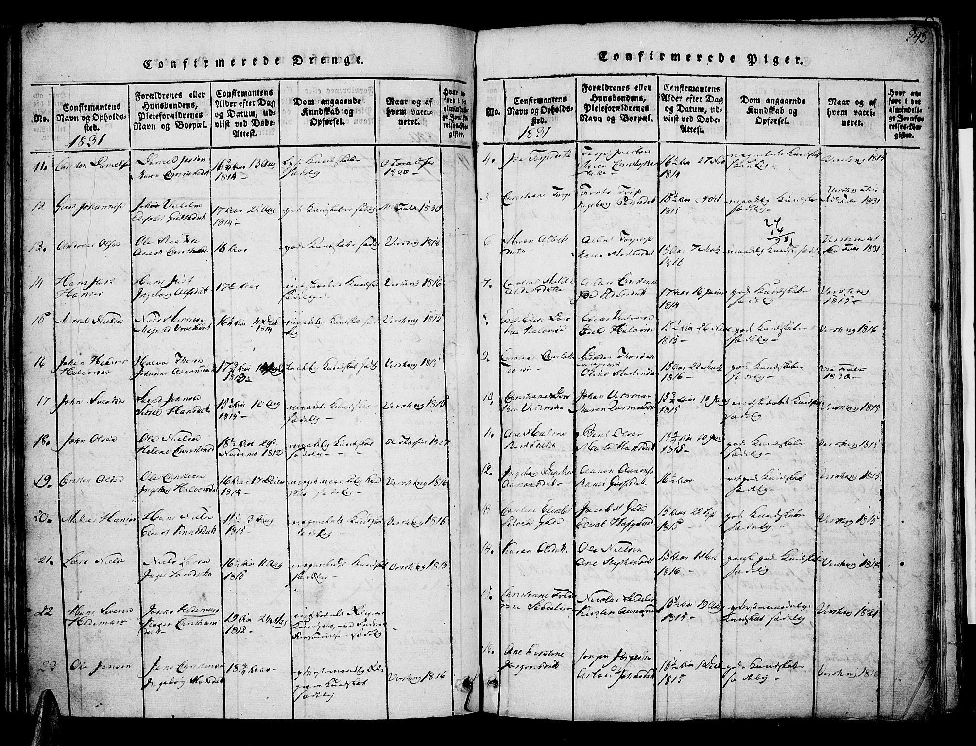 Risør sokneprestkontor, AV/SAK-1111-0035/F/Fa/L0002: Parish register (official) no. A 2, 1815-1839, p. 245