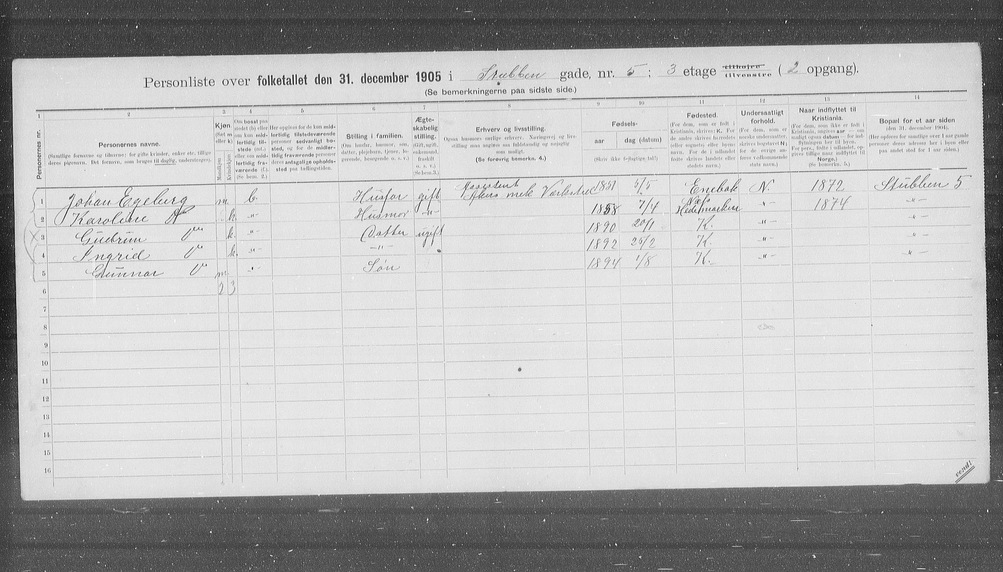 OBA, Municipal Census 1905 for Kristiania, 1905, p. 54704