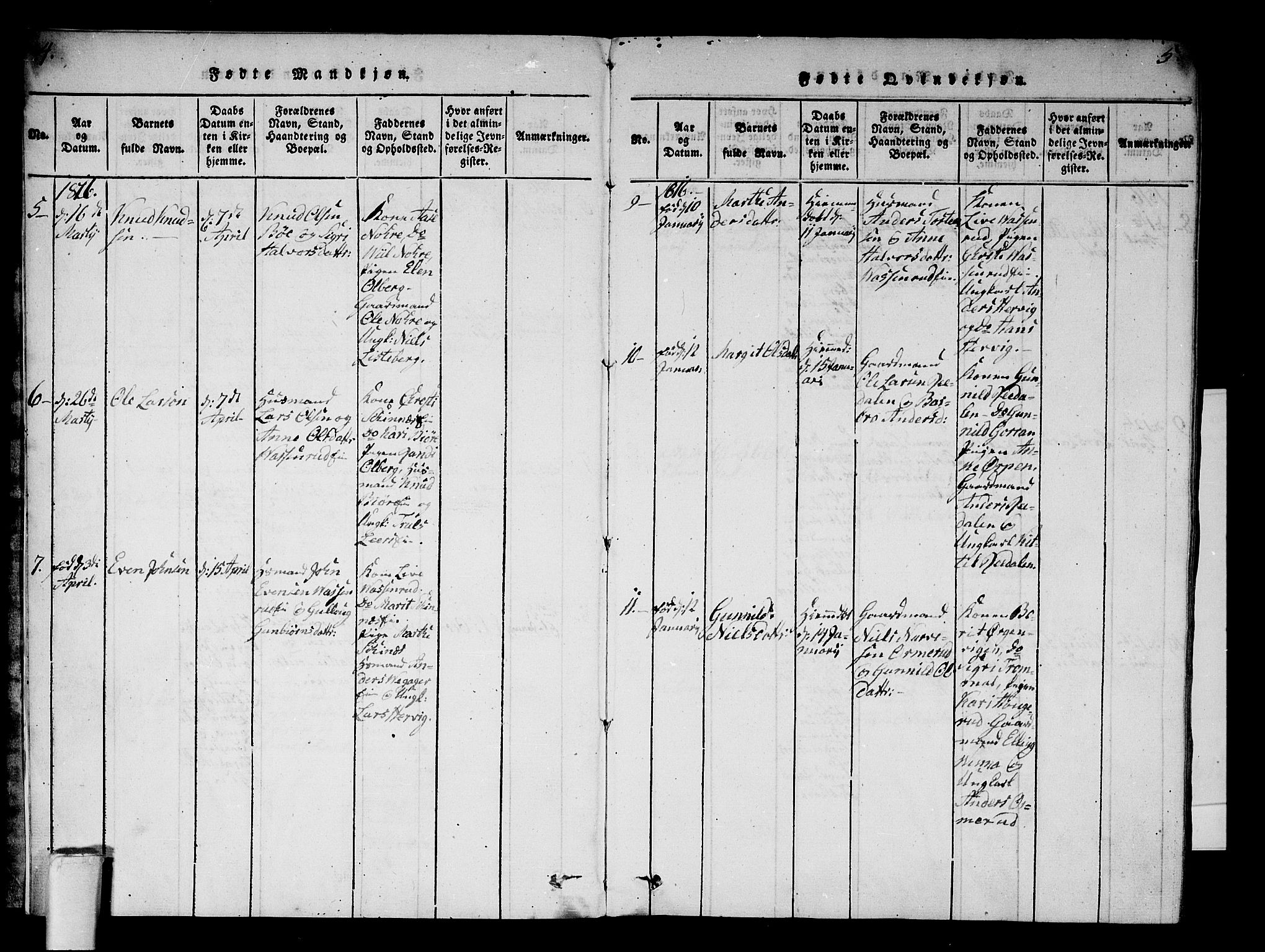 Krødsherad kirkebøker, AV/SAKO-A-19/F/Fa/L0001: Parish register (official) no. 1, 1815-1829, p. 4-5