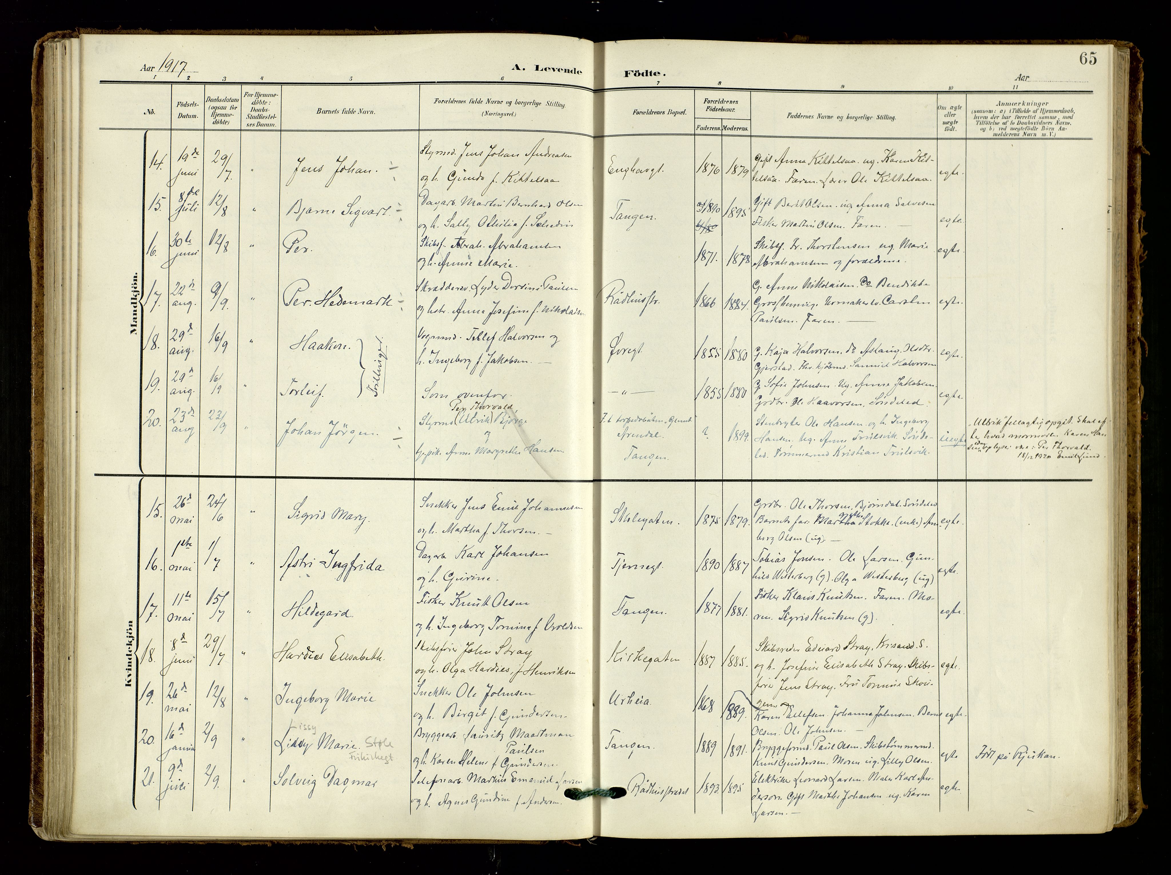 Risør sokneprestkontor, AV/SAK-1111-0035/F/Fa/L0011: Parish register (official) no. A 11, 1907-1920, p. 65