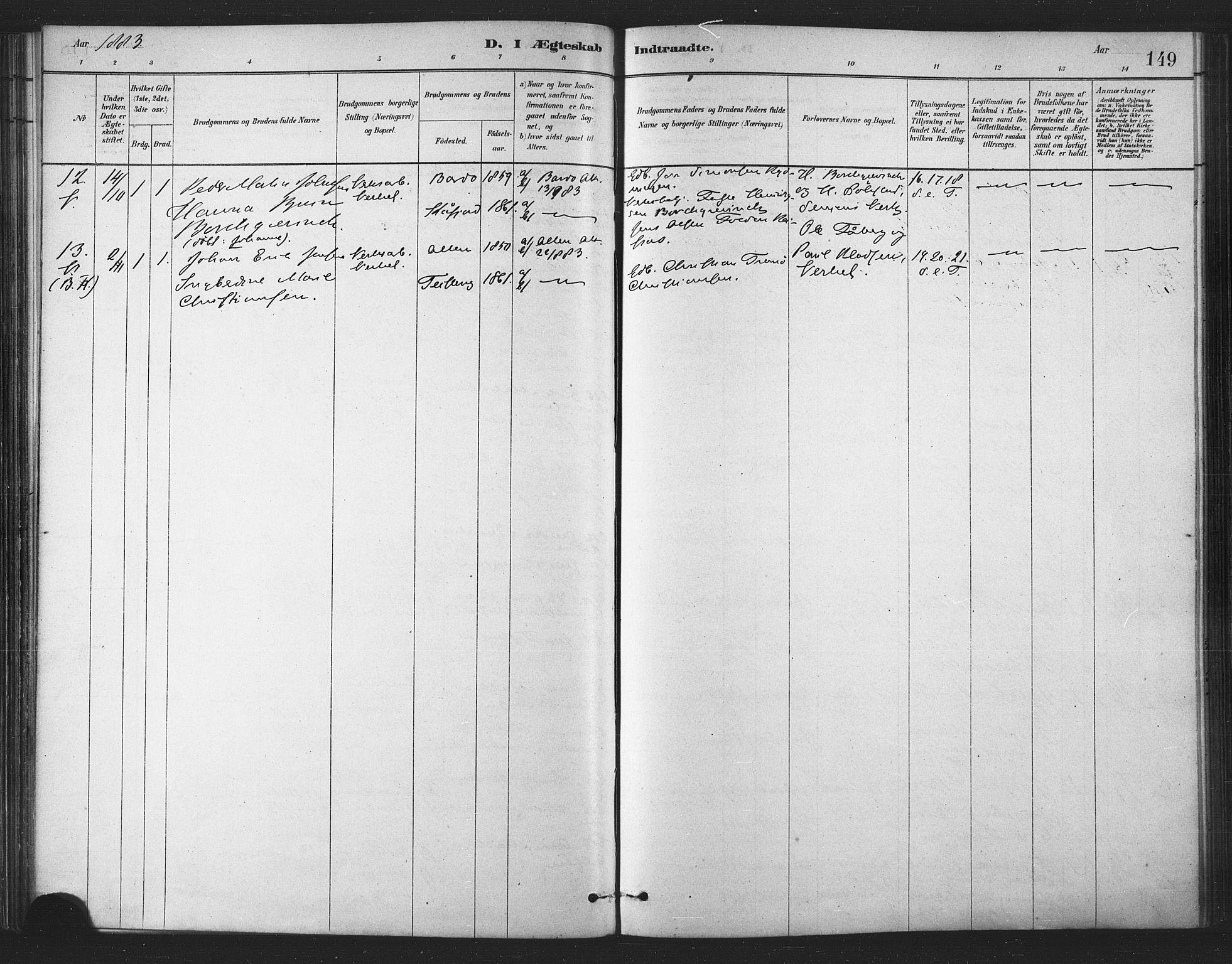 Berg sokneprestkontor, SATØ/S-1318/G/Ga/Gaa/L0004kirke: Parish register (official) no. 4, 1880-1894, p. 149