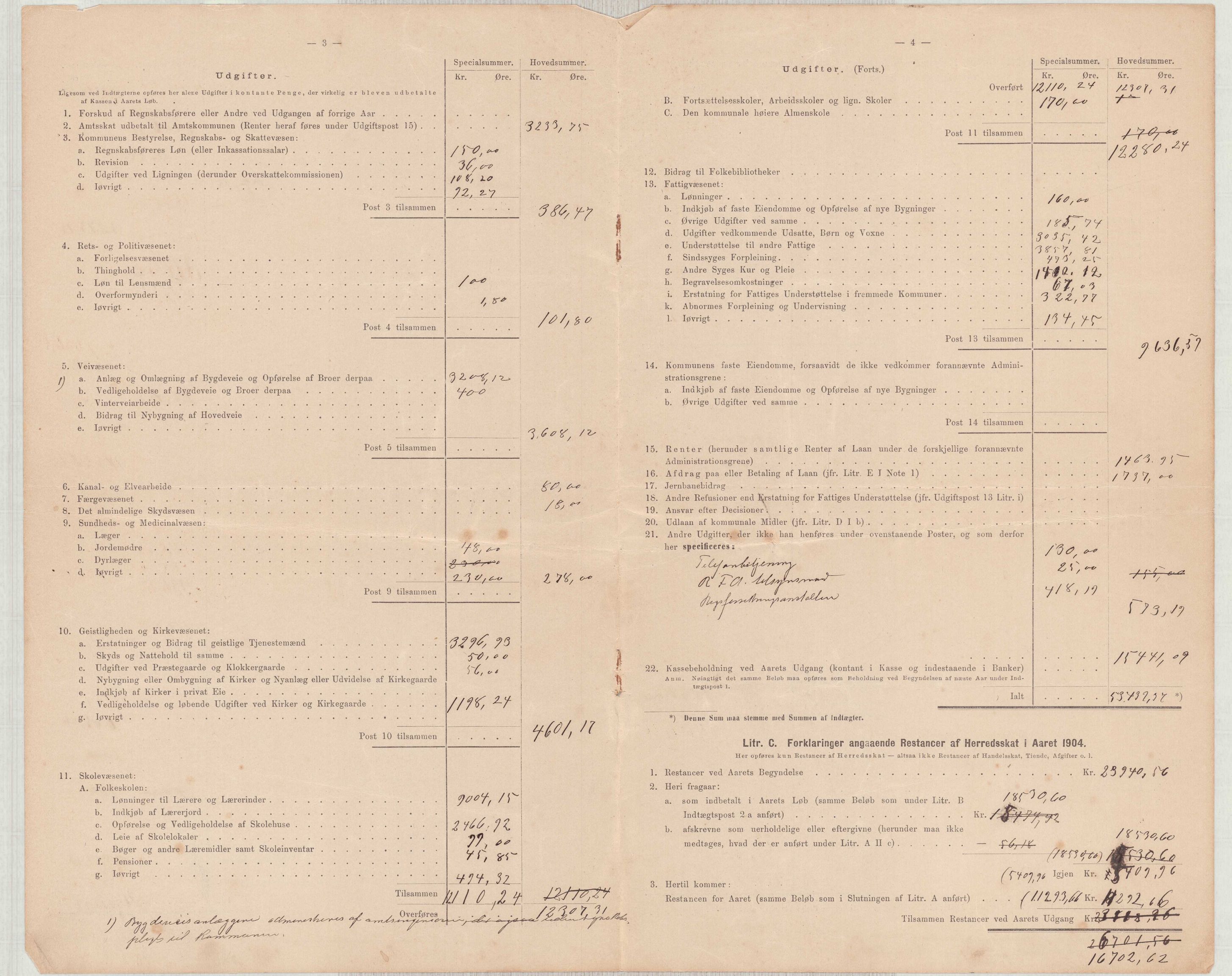 Finnaas kommune. Heradskassen, IKAH/1218a-121/R/Ra/Raa/L0001/0001: Årsrekneskap / Utdrag av kommunerekneskapet, 1904-1910, p. 4