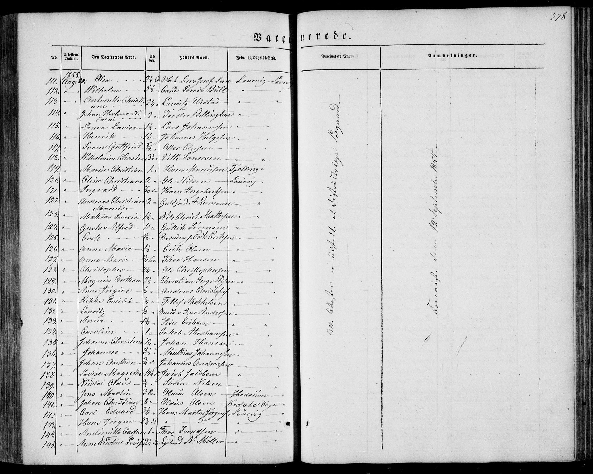 Larvik kirkebøker, AV/SAKO-A-352/F/Fa/L0003: Parish register (official) no. I 3, 1848-1856, p. 378