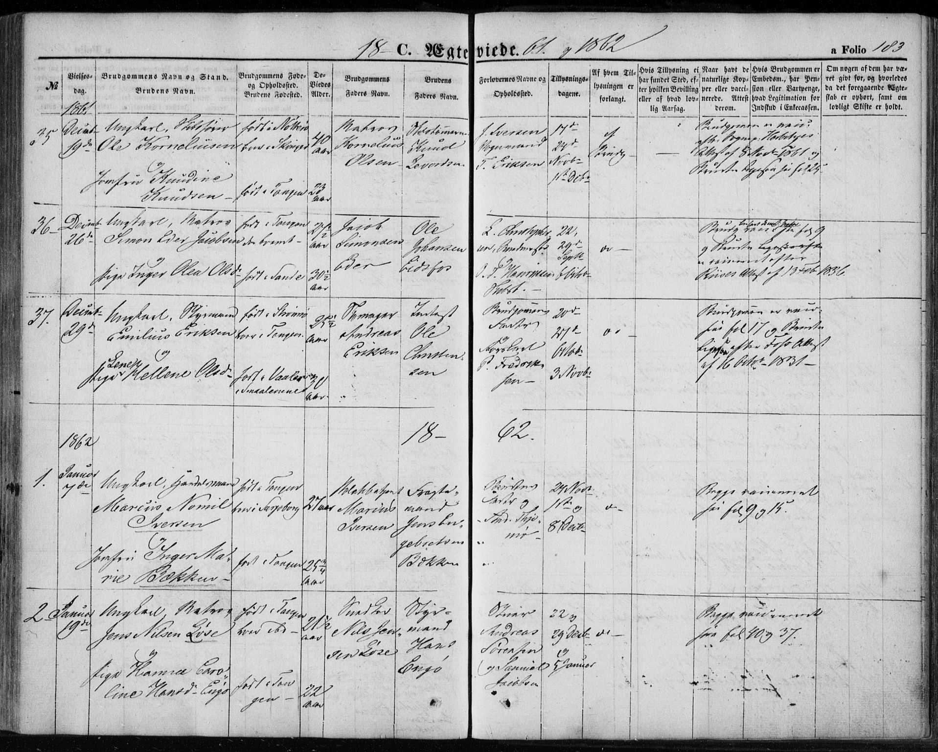 Strømsø kirkebøker, SAKO/A-246/F/Fa/L0017: Parish register (official) no. I 17, 1848-1865, p. 183