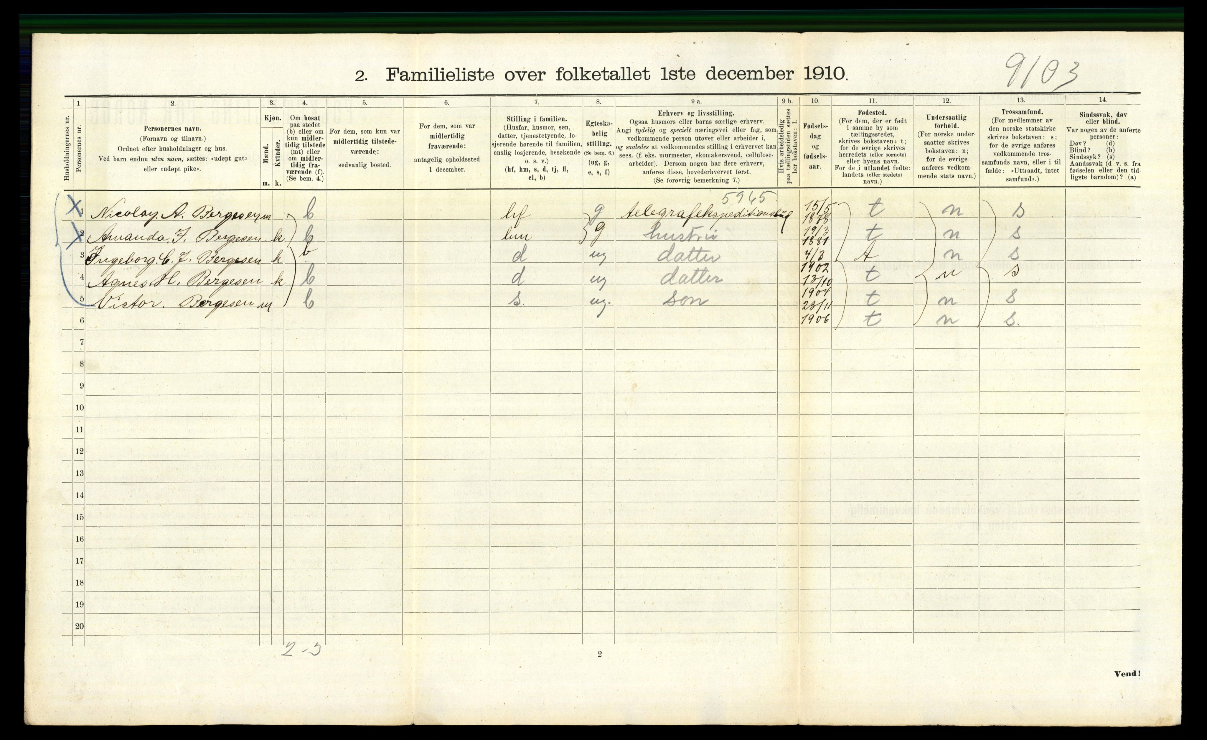 RA, 1910 census for Bergen, 1910, p. 39270