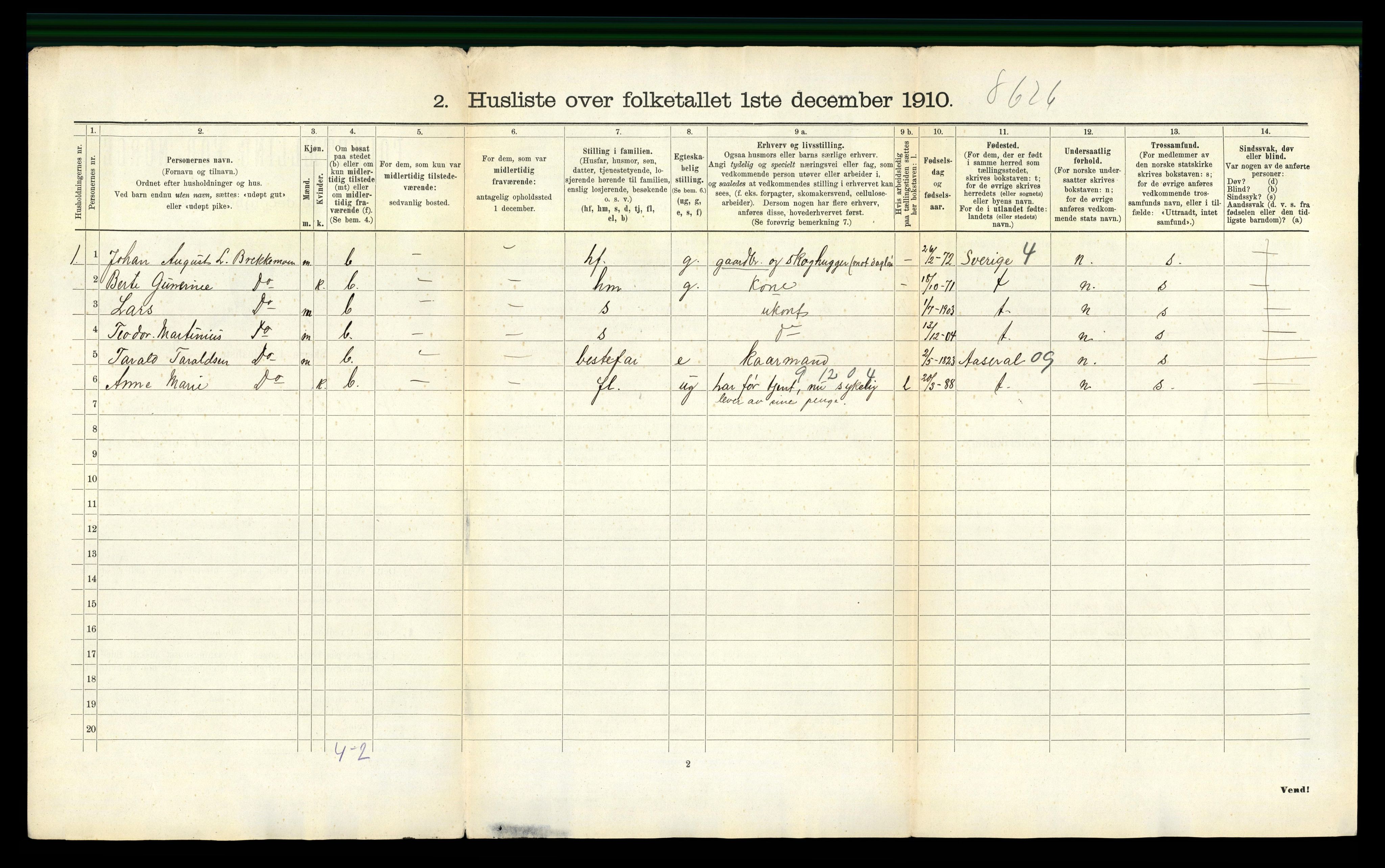 RA, 1910 census for Austre Moland, 1910, p. 47