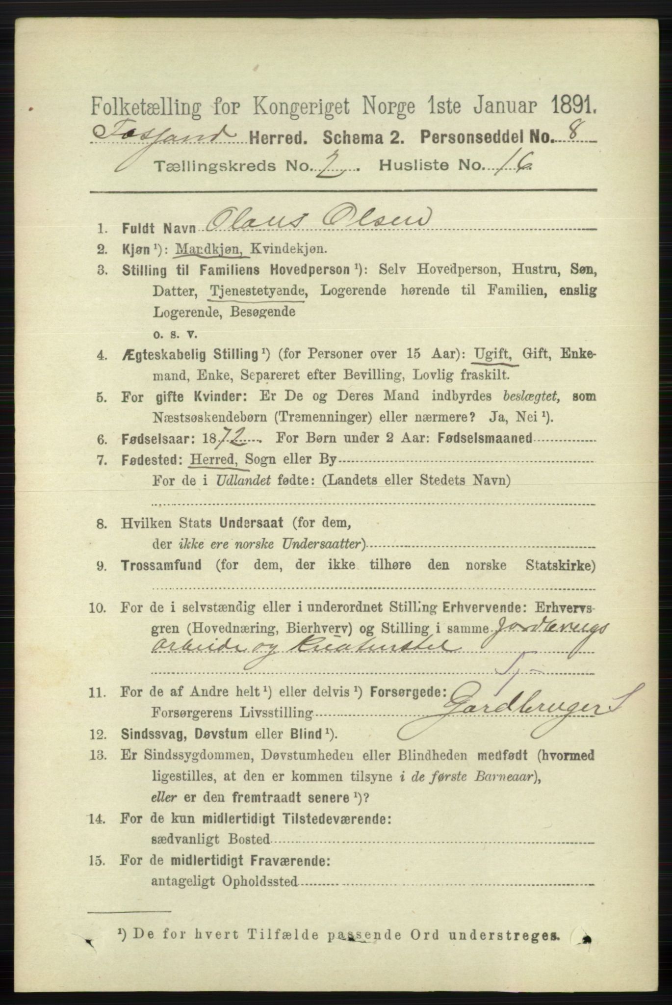 RA, 1891 census for 1129 Forsand, 1891, p. 292