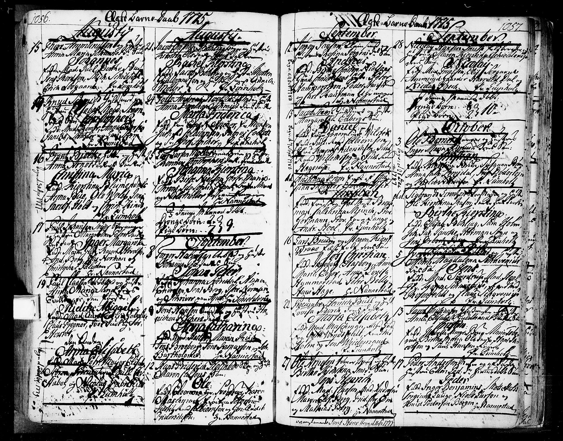 Oslo domkirke Kirkebøker, SAO/A-10752/F/Fa/L0004: Parish register (official) no. 4, 1743-1786, p. 1056-1057