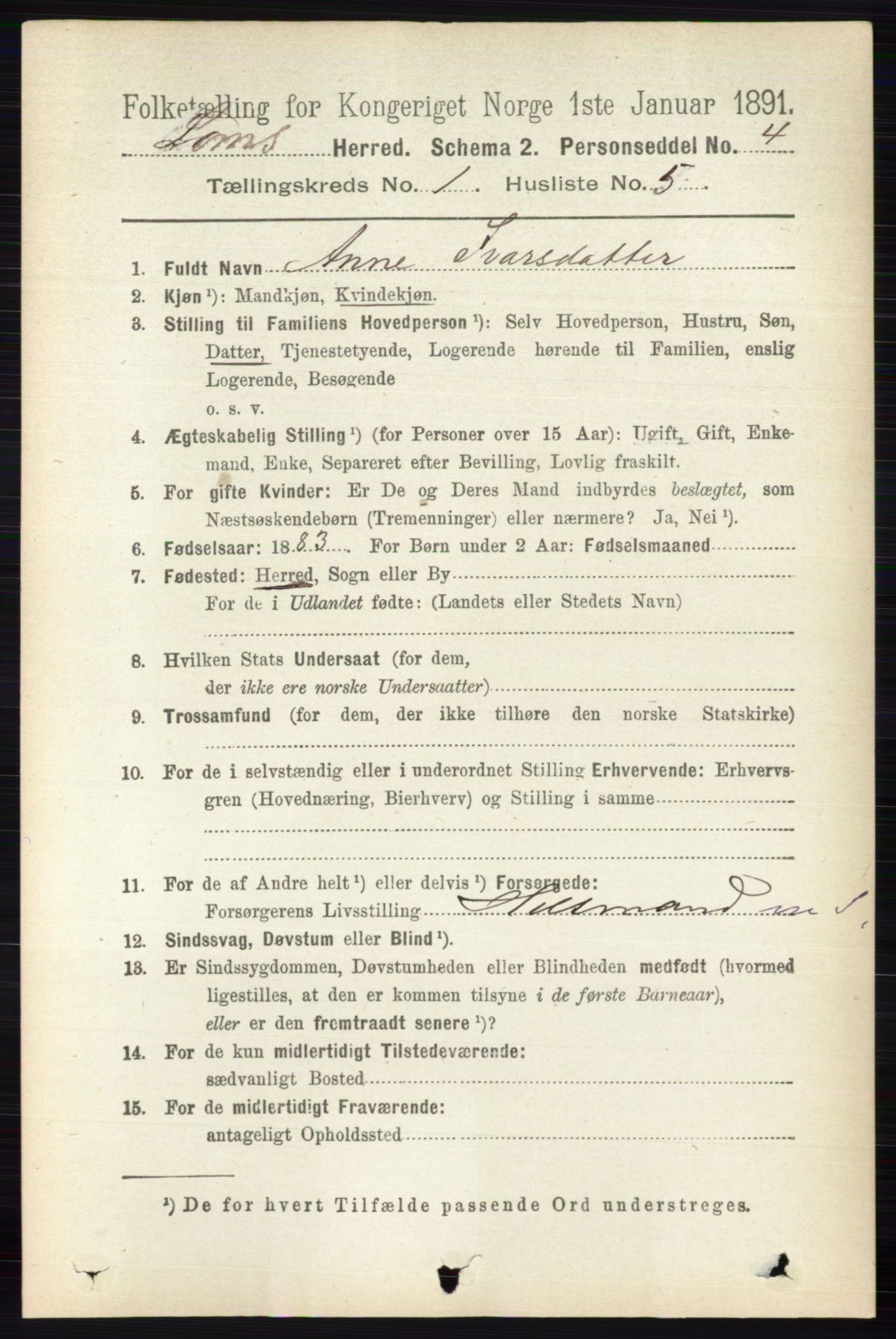 RA, 1891 census for 0514 Lom, 1891, p. 142