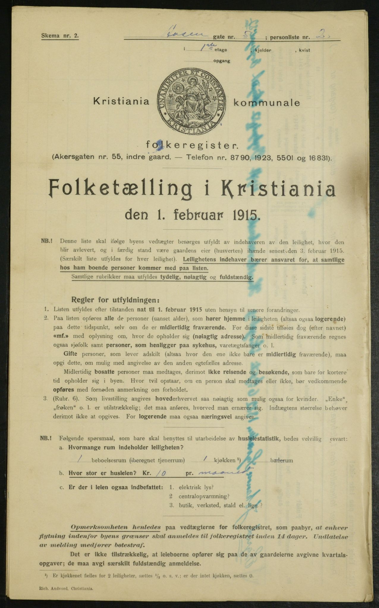 OBA, Municipal Census 1915 for Kristiania, 1915, p. 131631