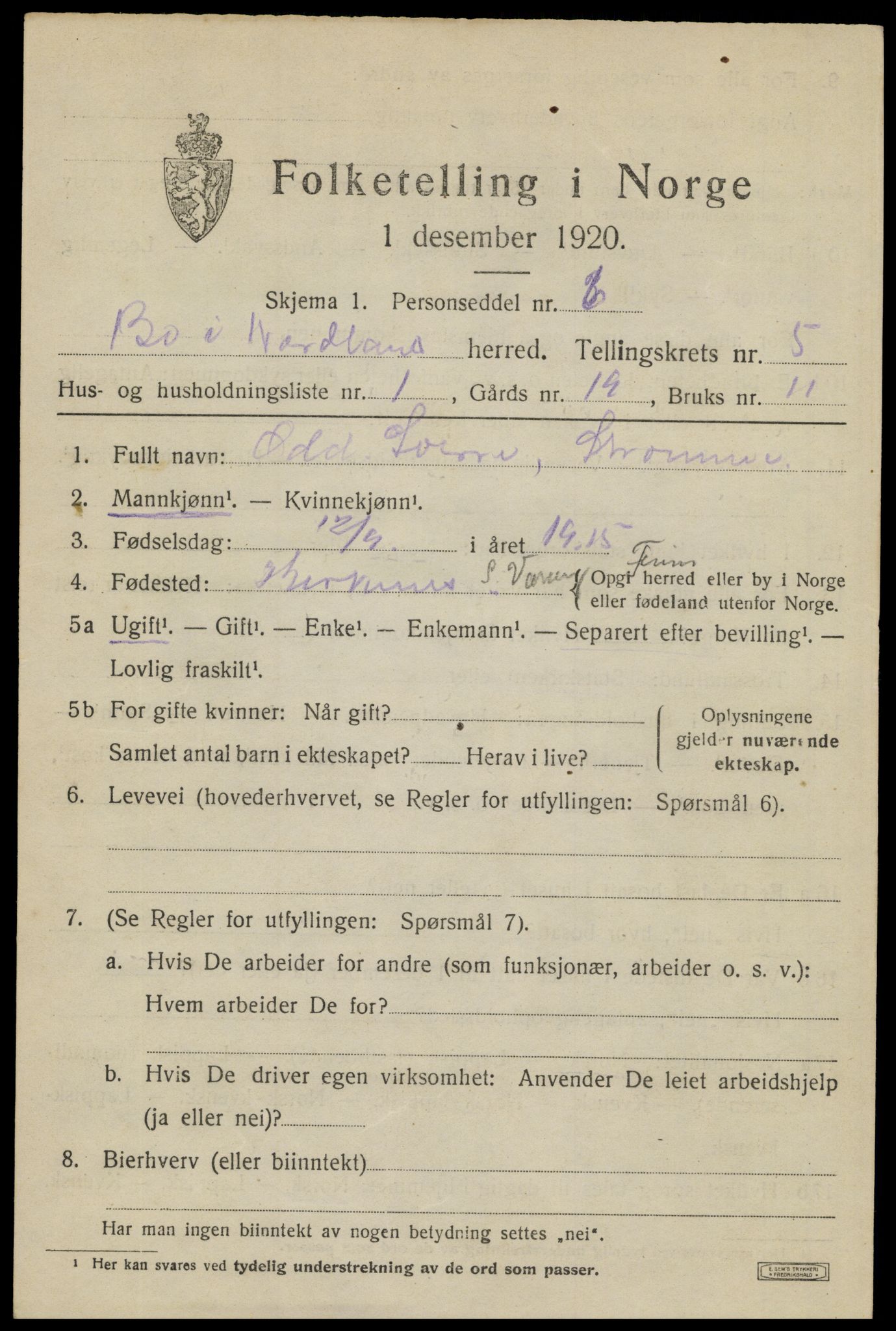 SAT, 1920 census for Bø, 1920, p. 4334