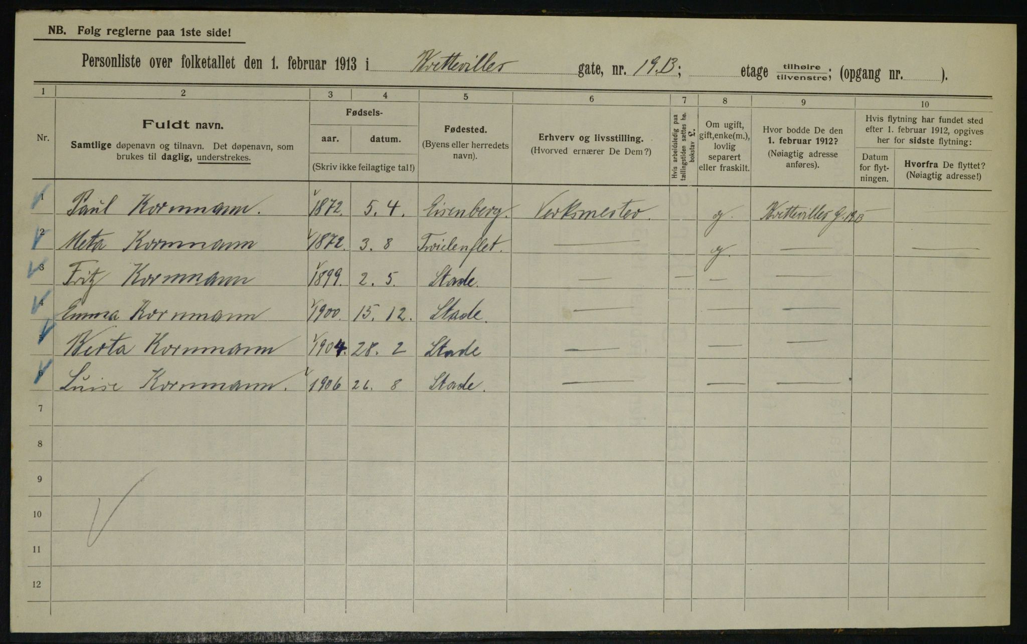 OBA, Municipal Census 1913 for Kristiania, 1913, p. 8678