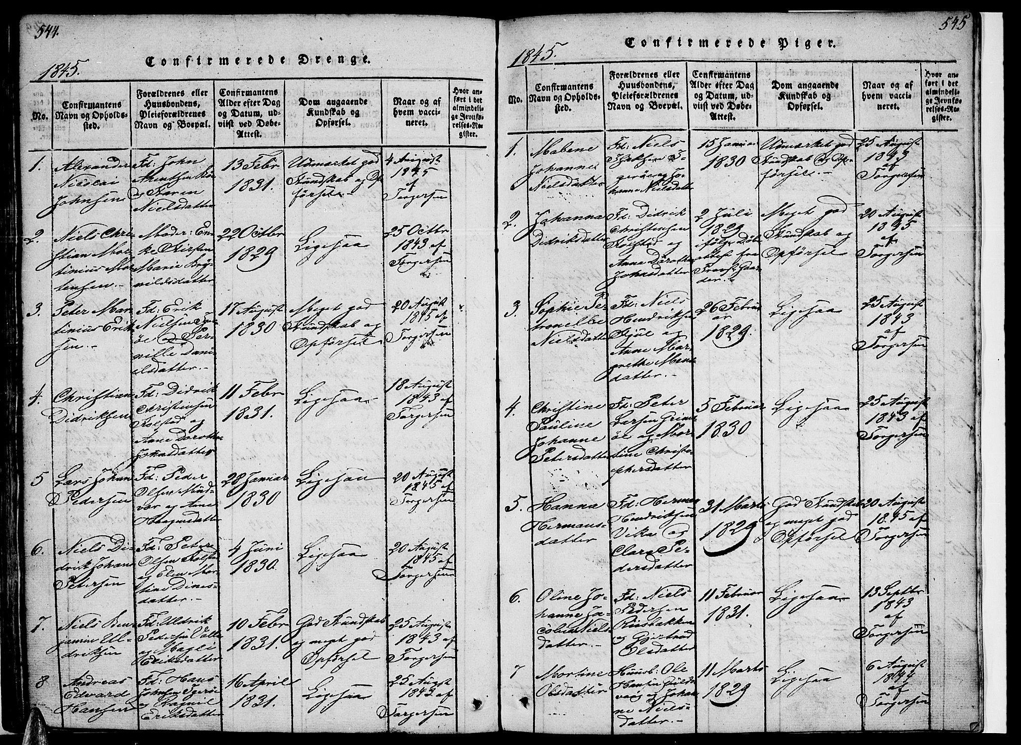 Ministerialprotokoller, klokkerbøker og fødselsregistre - Nordland, SAT/A-1459/816/L0239: Parish register (official) no. 816A05, 1820-1845, p. 544-545
