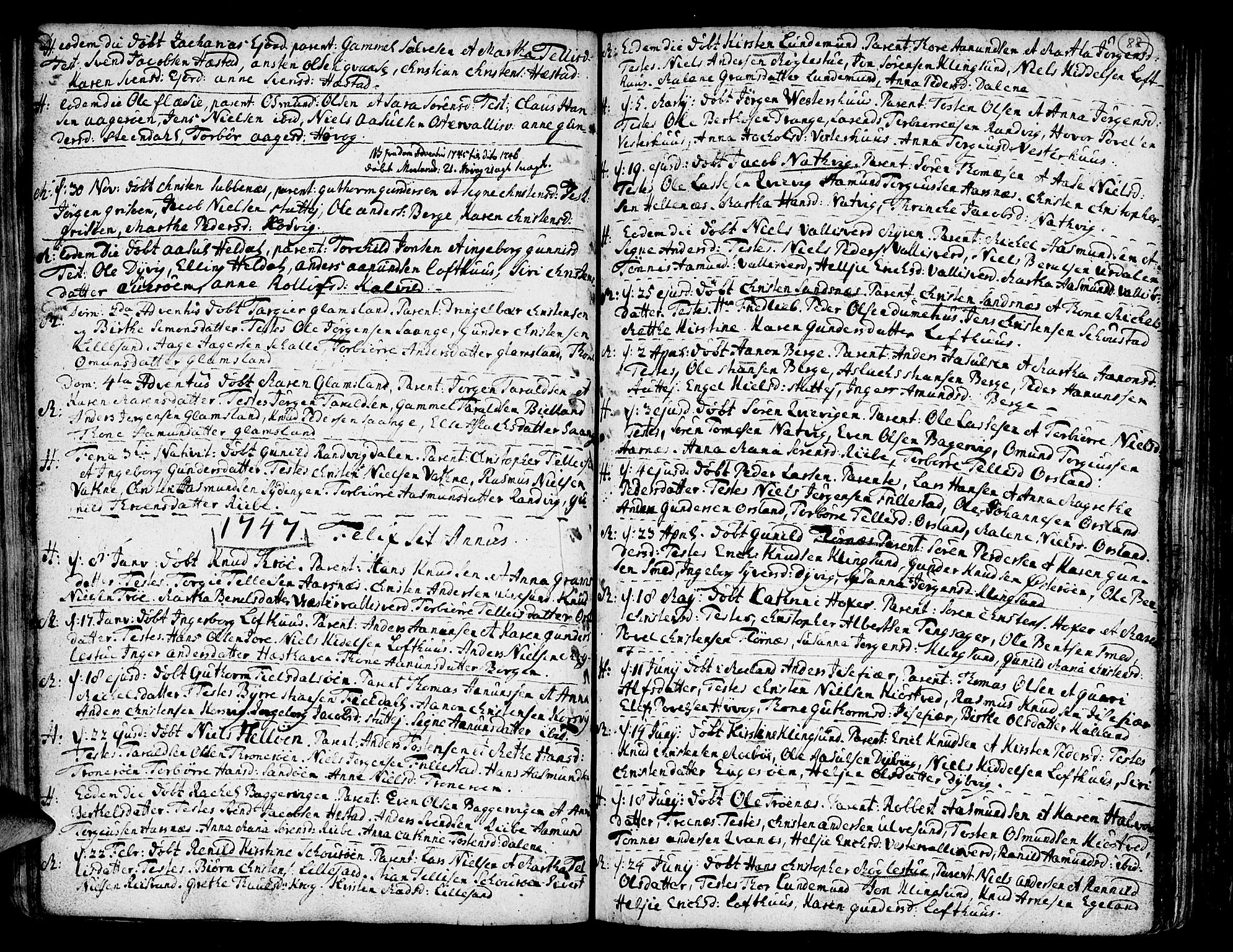Vestre Moland sokneprestkontor, SAK/1111-0046/F/Fa/Fab/L0001: Parish register (official) no. A 1, 1687-1760, p. 88