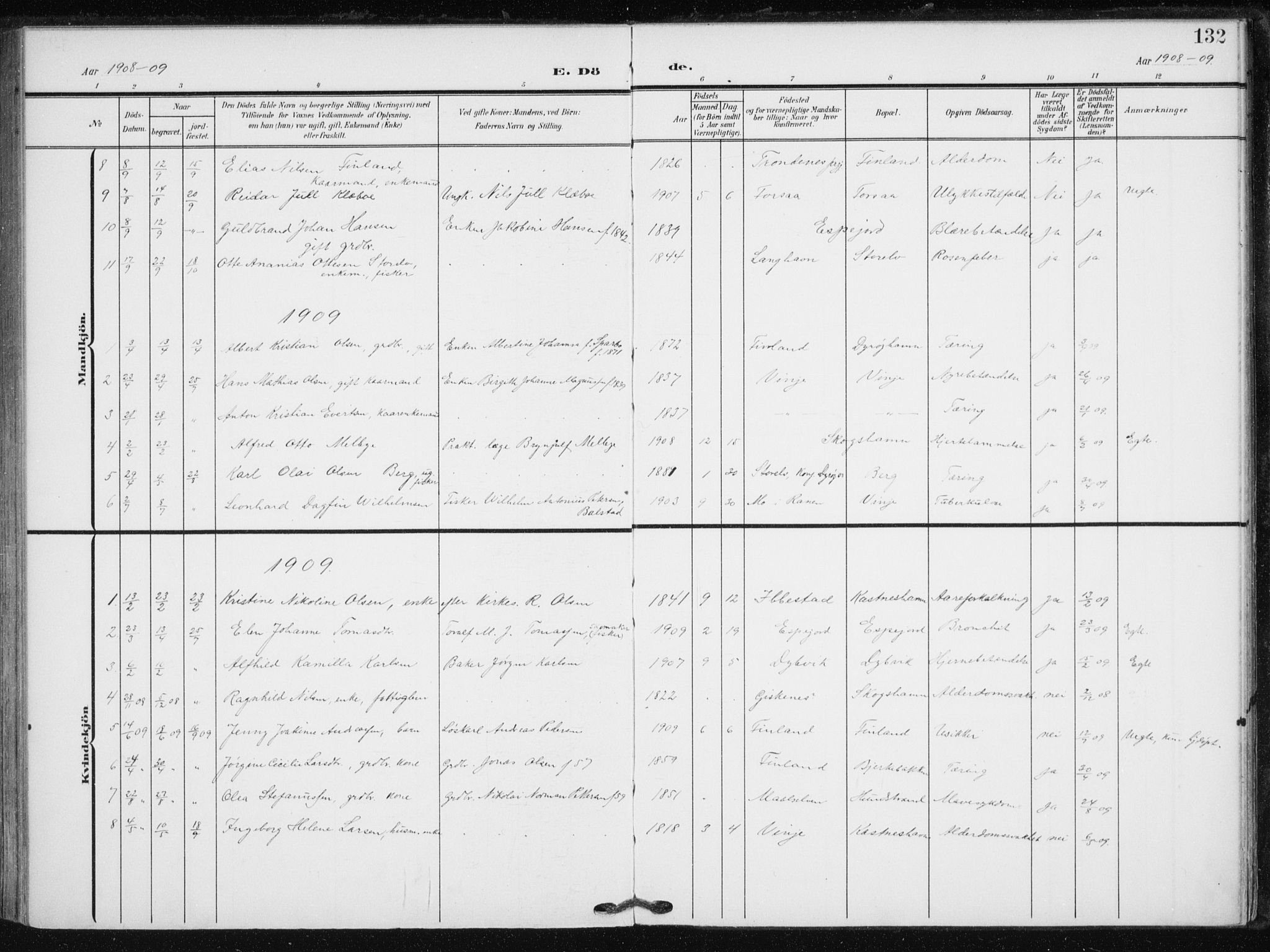 Tranøy sokneprestkontor, SATØ/S-1313/I/Ia/Iaa/L0013kirke: Parish register (official) no. 13, 1905-1922, p. 132