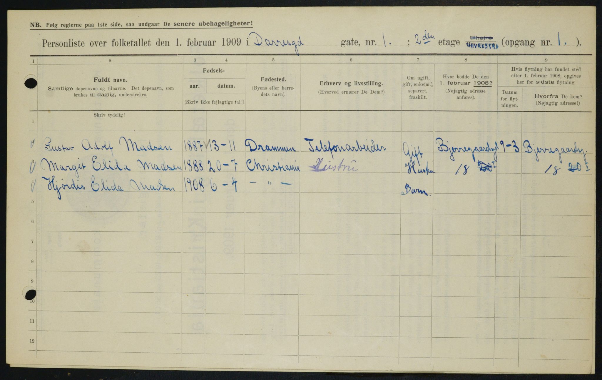 OBA, Municipal Census 1909 for Kristiania, 1909, p. 14048