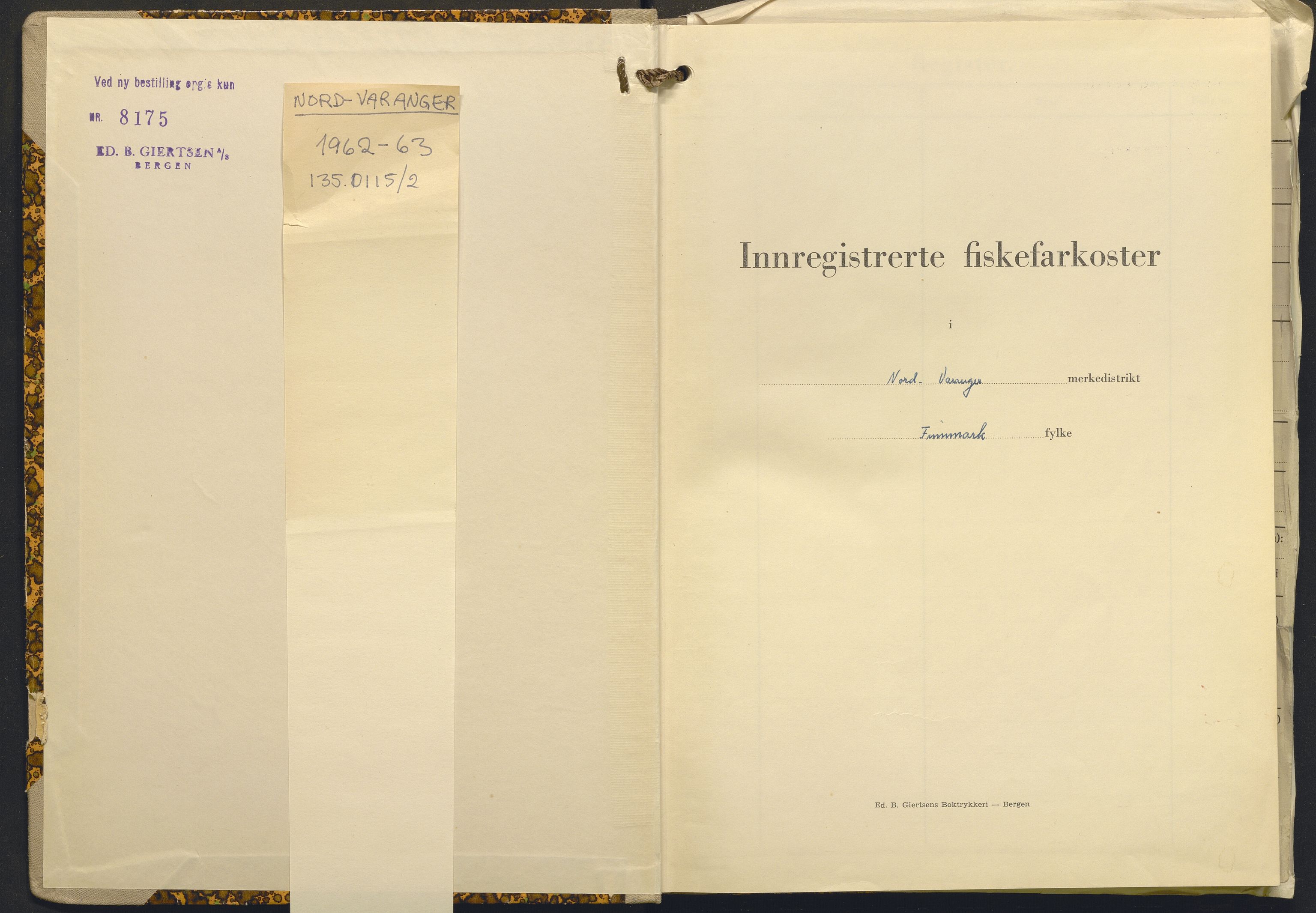 Fiskeridirektoratet - 1 Adm. ledelse - 13 Båtkontoret, AV/SAB-A-2003/I/Ia/Ia.a/L0048: 135.0115/2 Merkeprotokoll - Nord-Varanger, 1962-1963