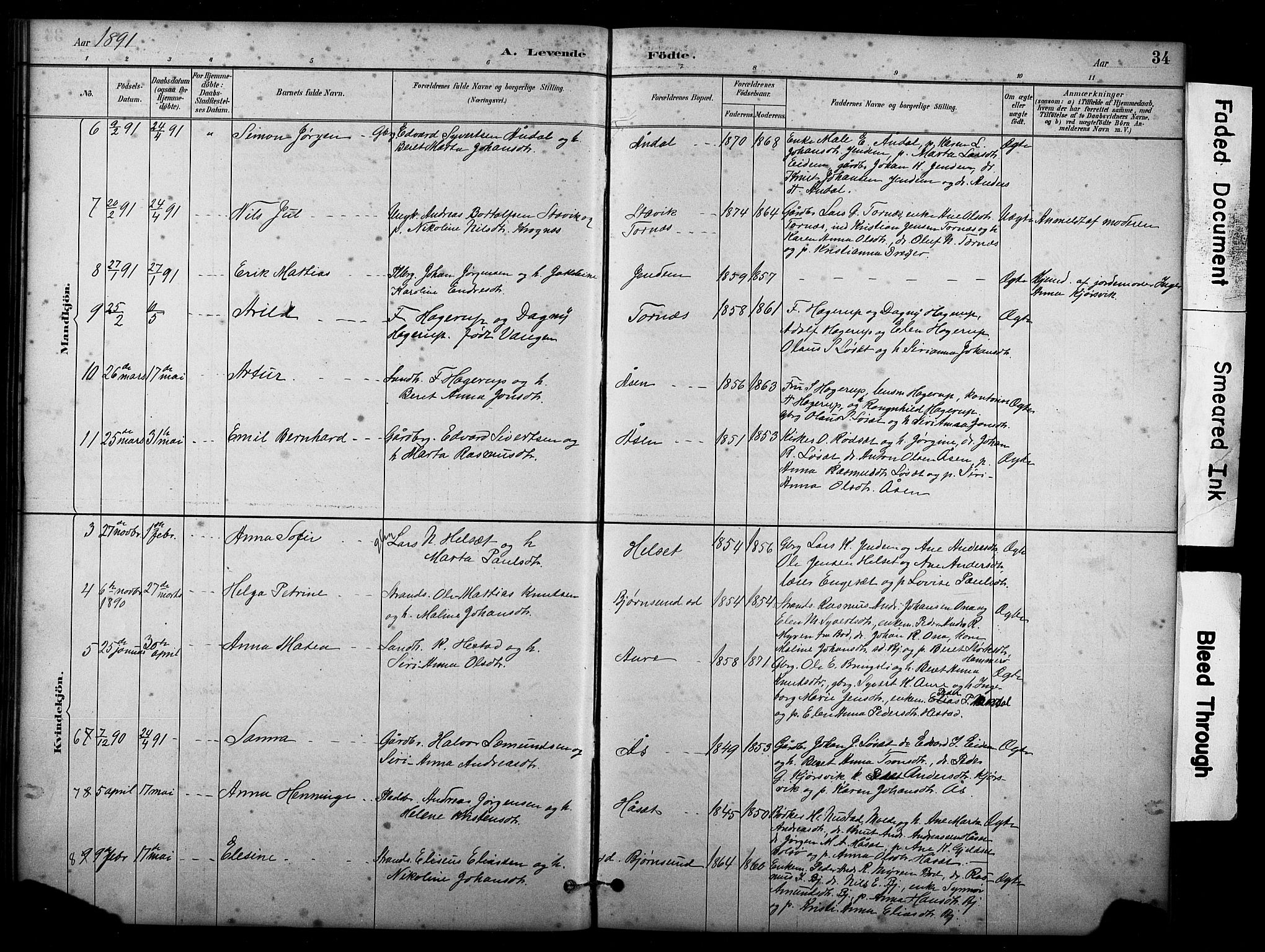 Ministerialprotokoller, klokkerbøker og fødselsregistre - Møre og Romsdal, SAT/A-1454/565/L0755: Parish register (copy) no. 565C04, 1883-1903, p. 34