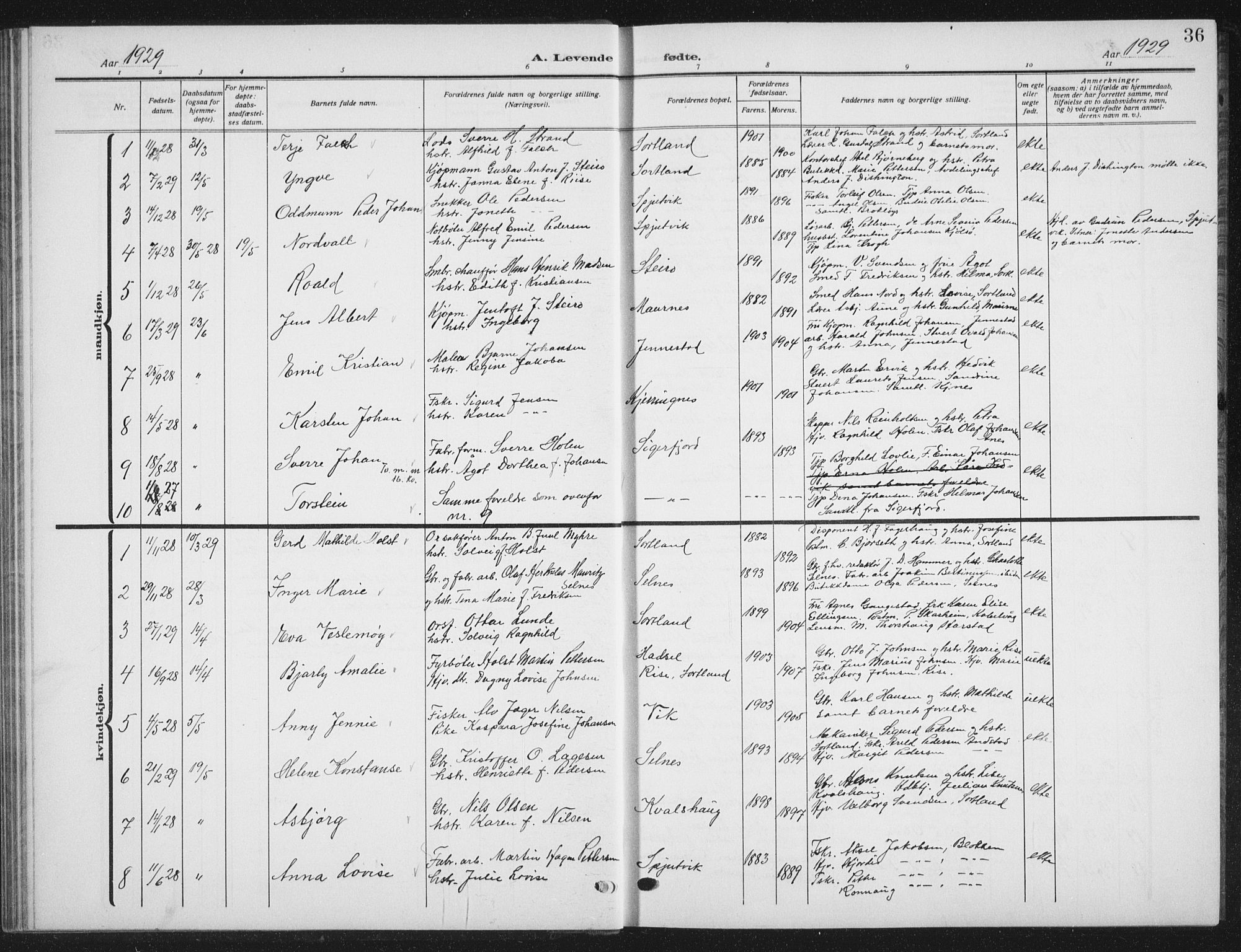 Ministerialprotokoller, klokkerbøker og fødselsregistre - Nordland, SAT/A-1459/895/L1384: Parish register (copy) no. 895C06, 1922-1941, p. 36