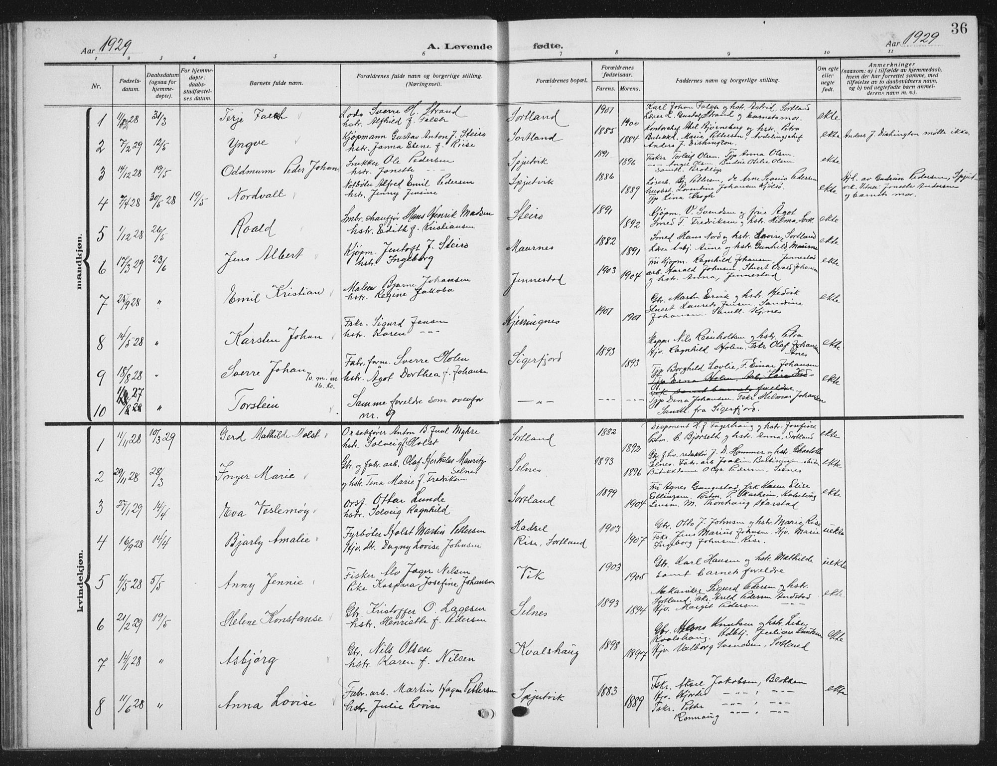 Ministerialprotokoller, klokkerbøker og fødselsregistre - Nordland, AV/SAT-A-1459/895/L1384: Parish register (copy) no. 895C06, 1922-1941, p. 36