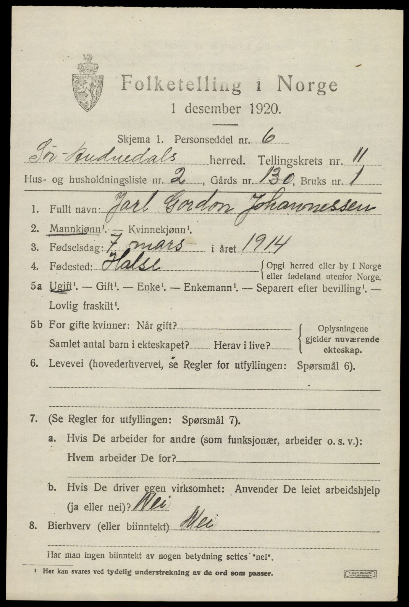 SAK, 1920 census for Sør-Audnedal, 1920, p. 4267