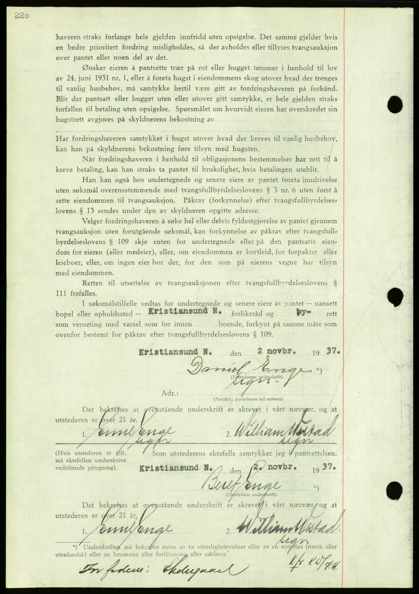 Nordmøre sorenskriveri, AV/SAT-A-4132/1/2/2Ca/L0092: Mortgage book no. B82, 1937-1938, Diary no: : 2703/1937