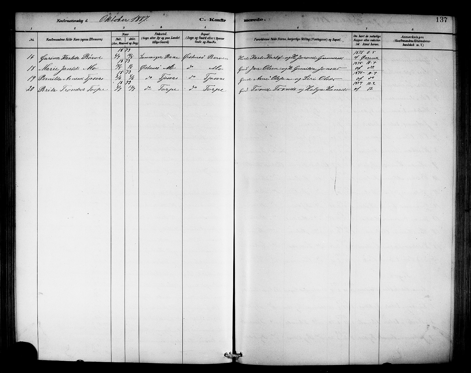 Kvam sokneprestembete, AV/SAB-A-76201/H/Hab: Parish register (copy) no. C 3, 1881-1905, p. 137