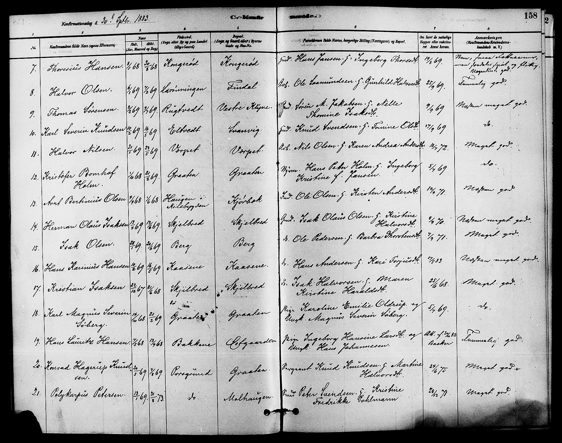 Solum kirkebøker, SAKO/A-306/F/Fa/L0009: Parish register (official) no. I 9, 1877-1887, p. 158