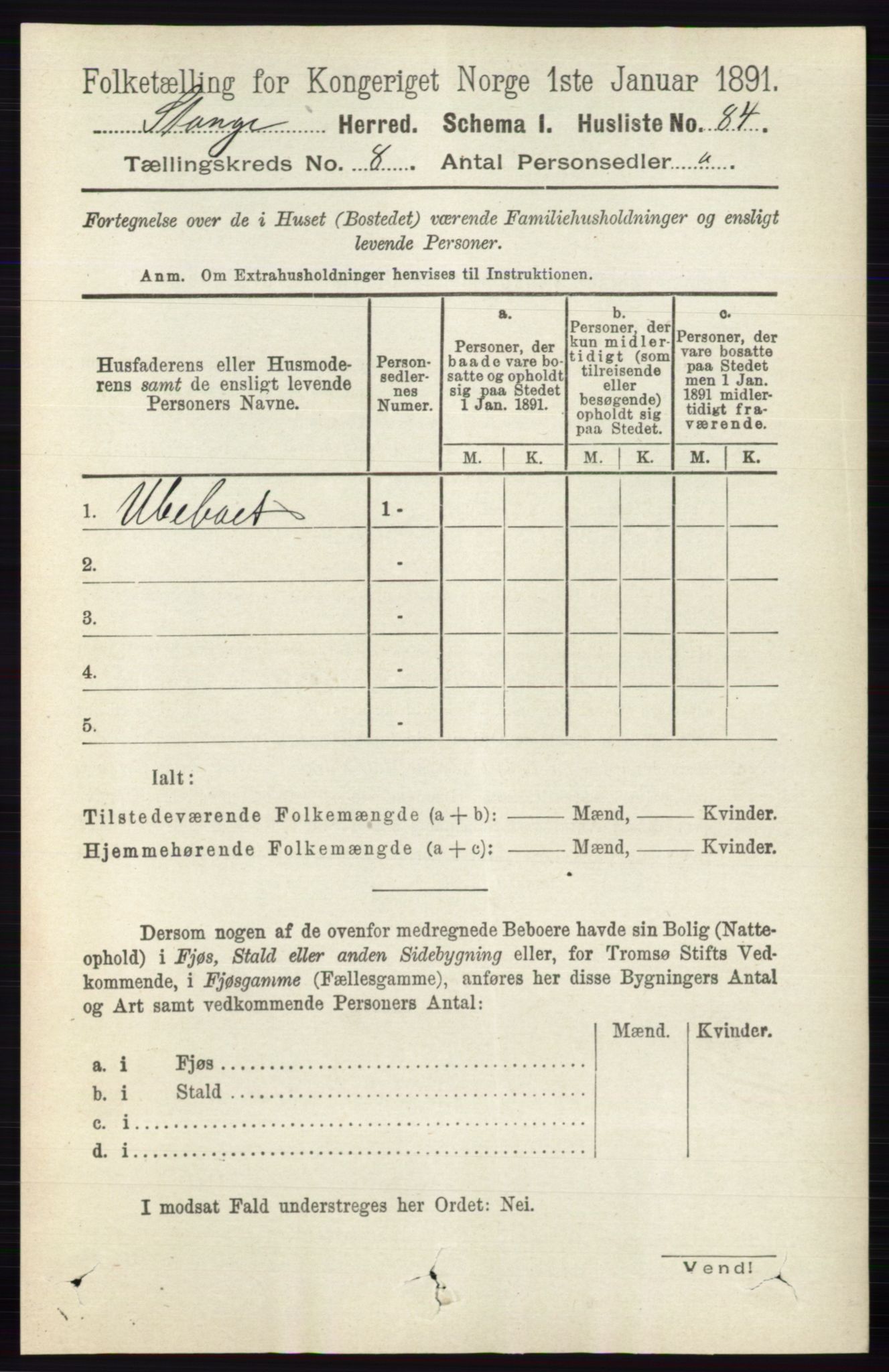 RA, 1891 census for 0417 Stange, 1891, p. 5326