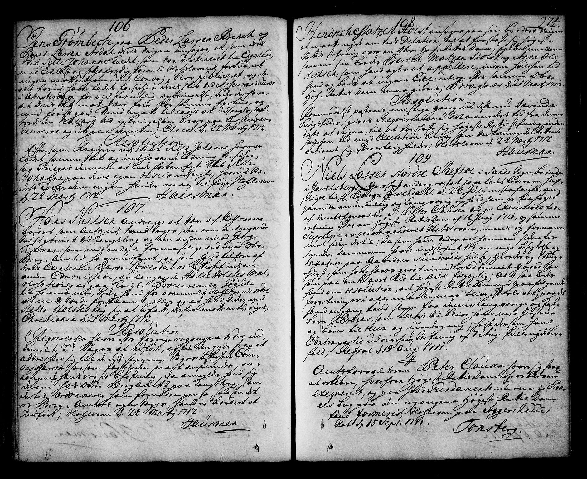 Stattholderembetet 1572-1771, AV/RA-EA-2870/Ag/L0002: Supplikasjons- og resolusjonsprotokoll, 1710-1714, p. 273b-274a