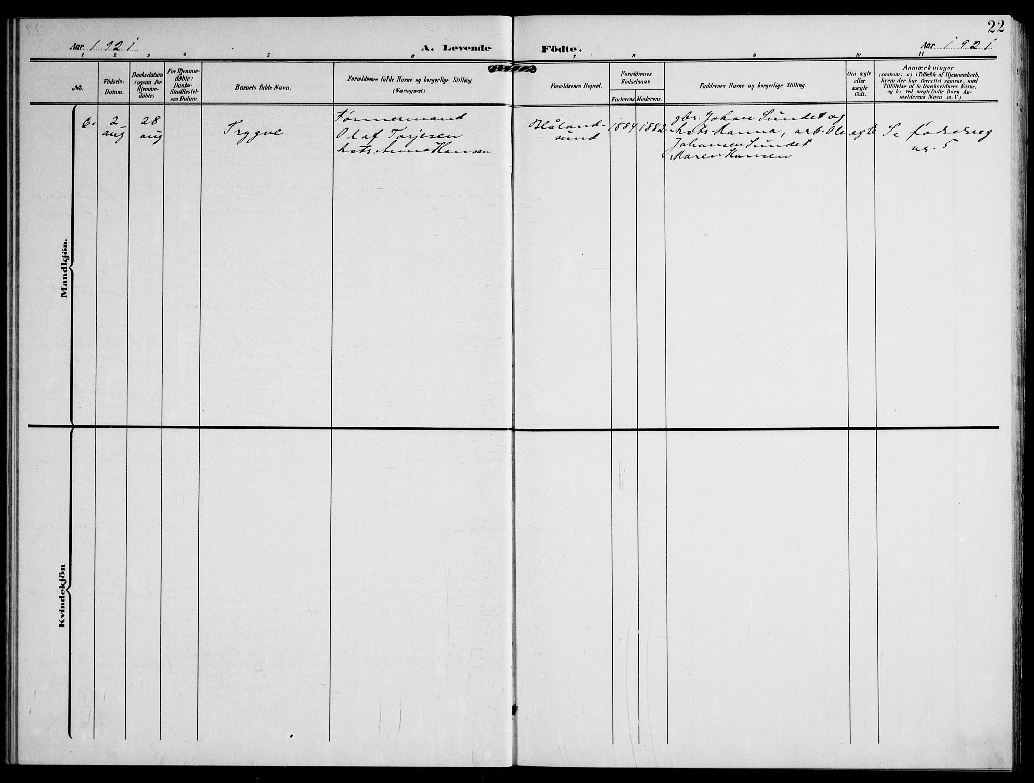 Lardal kirkebøker, AV/SAKO-A-350/F/Fc/L0002: Parish register (official) no. III 2, 1907-1921, p. 22