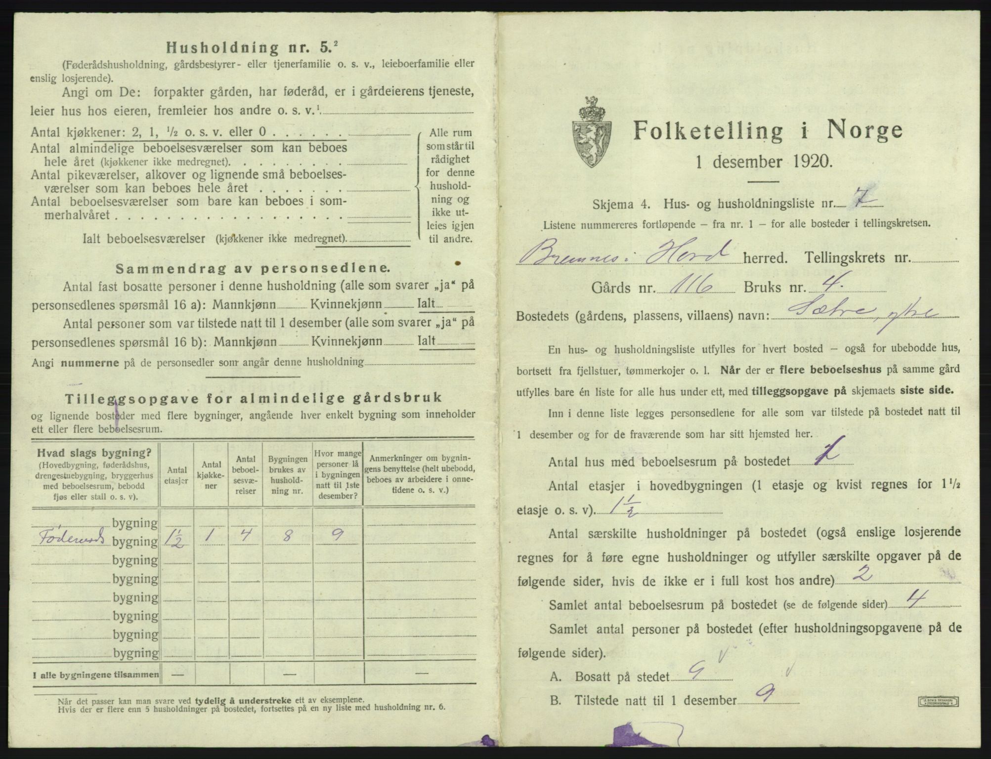 SAB, 1920 census for Bremnes, 1920, p. 644