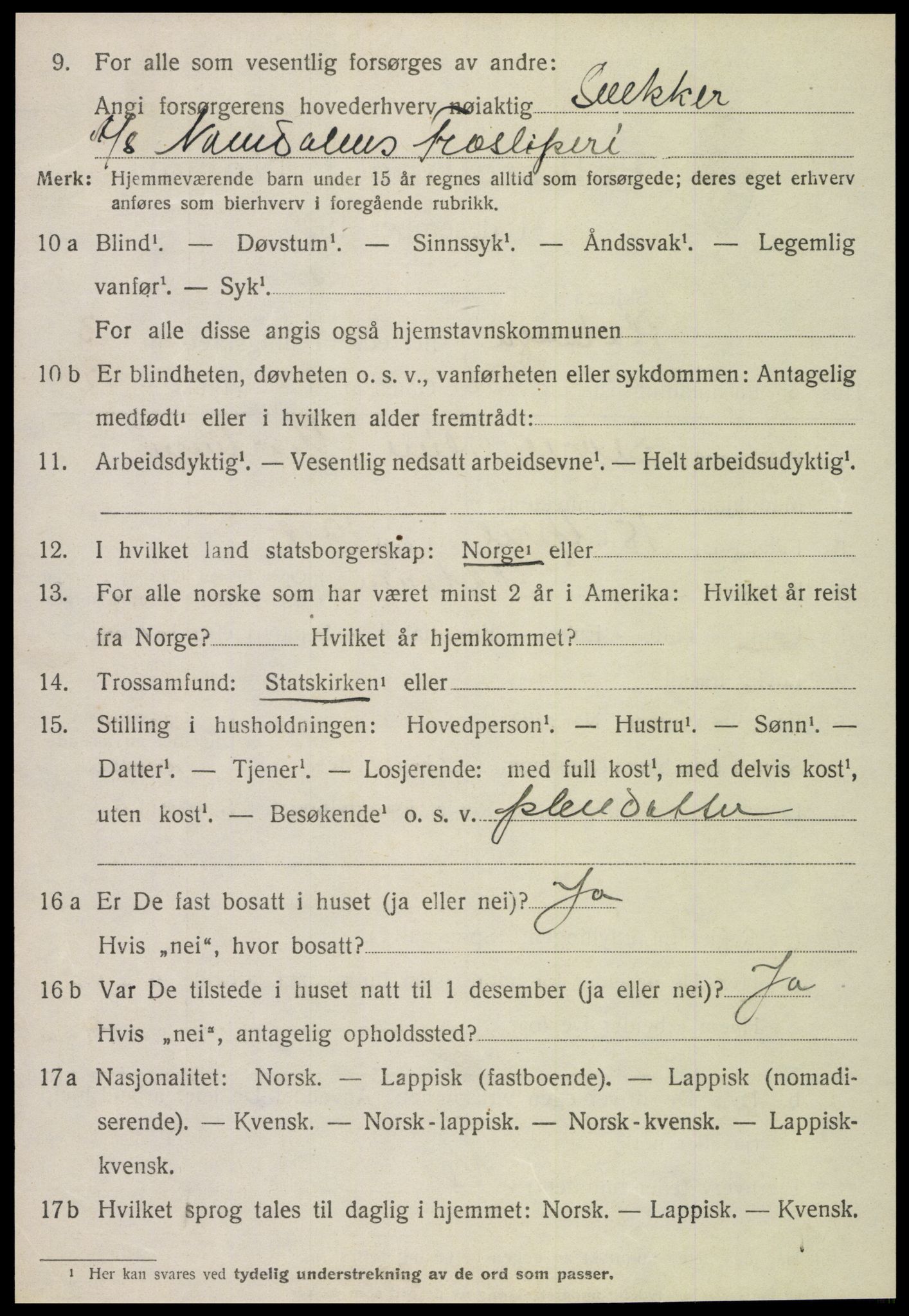 SAT, 1920 census for Flatanger, 1920, p. 2009