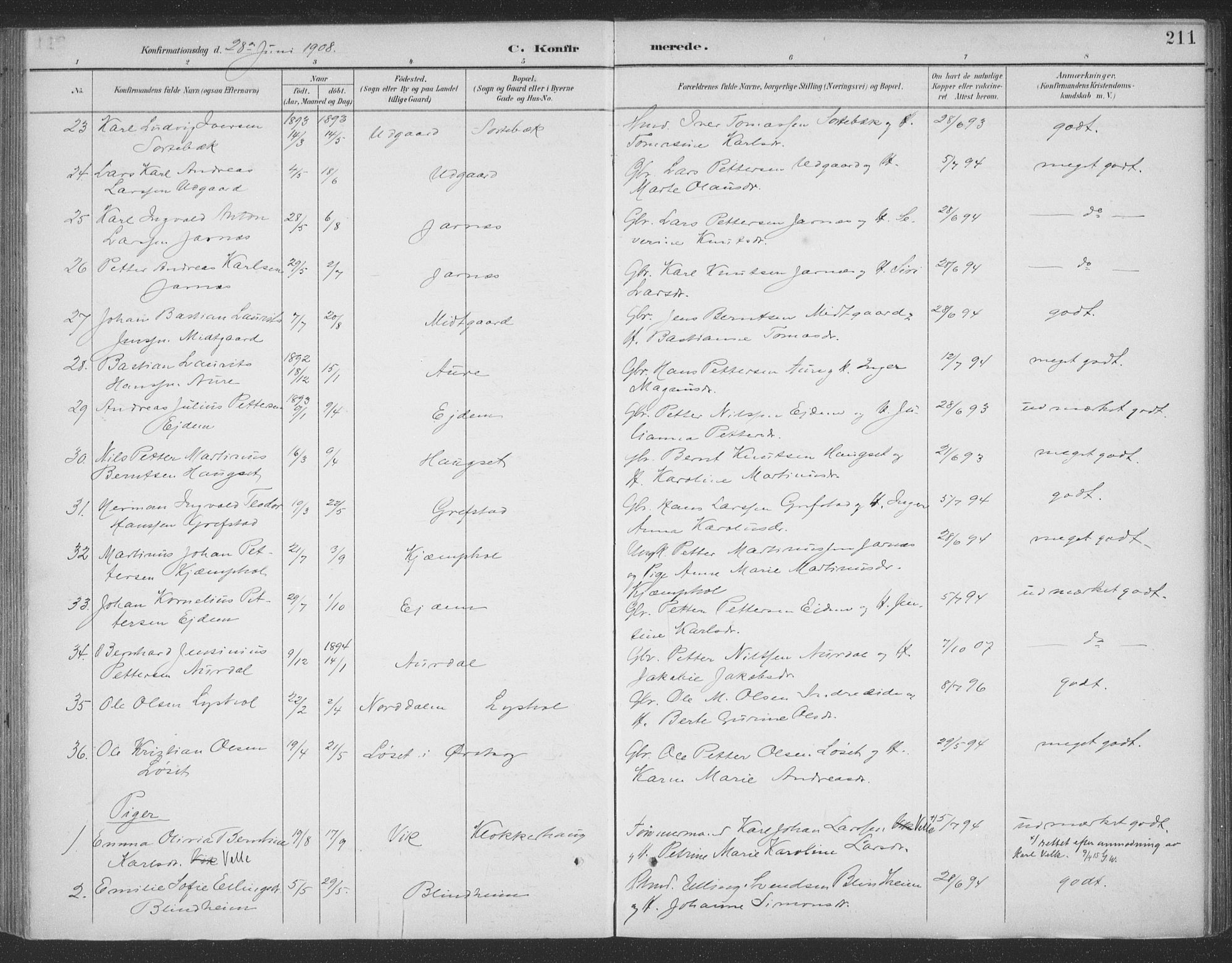 Ministerialprotokoller, klokkerbøker og fødselsregistre - Møre og Romsdal, AV/SAT-A-1454/523/L0335: Parish register (official) no. 523A02, 1891-1911, p. 211