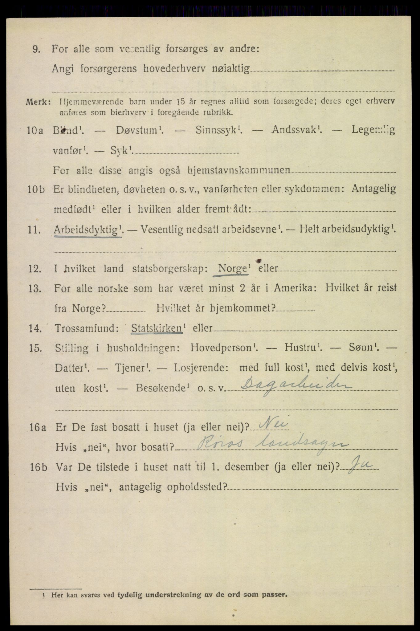 SAH, 1920 census for Tynset, 1920, p. 6887