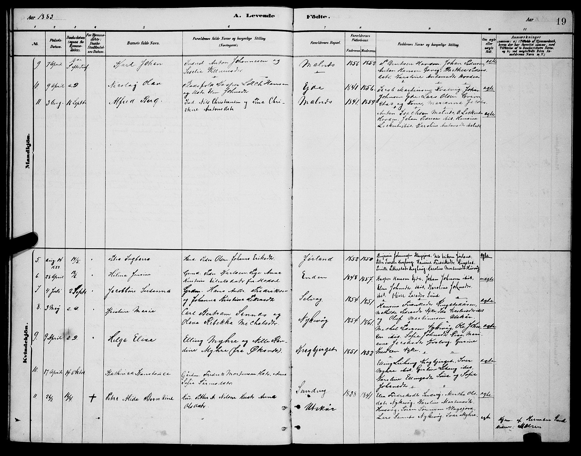 Ministerialprotokoller, klokkerbøker og fødselsregistre - Nordland, AV/SAT-A-1459/892/L1325: Parish register (copy) no. 892C02, 1878-1896, p. 19