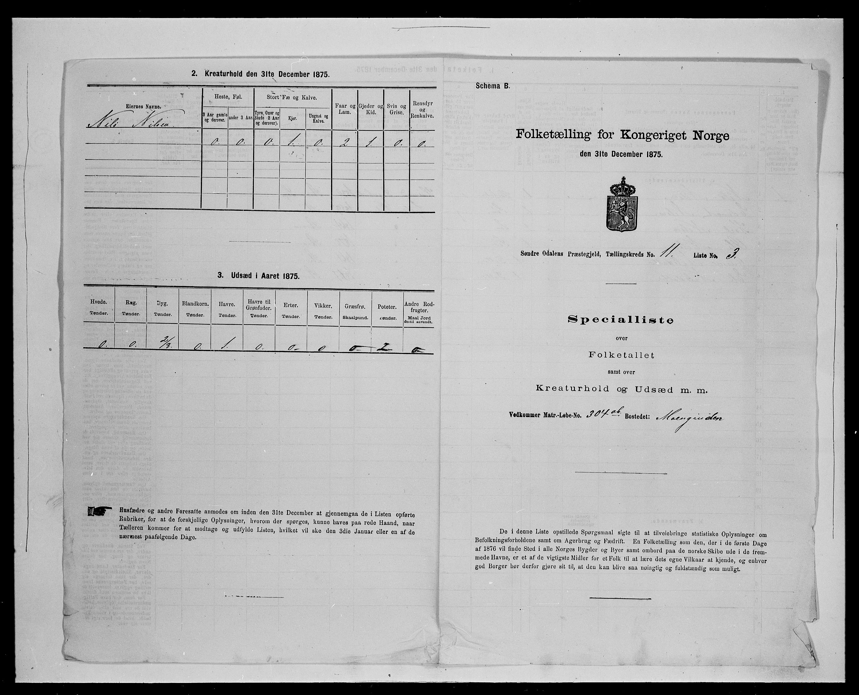 SAH, 1875 census for 0419P Sør-Odal, 1875, p. 1071