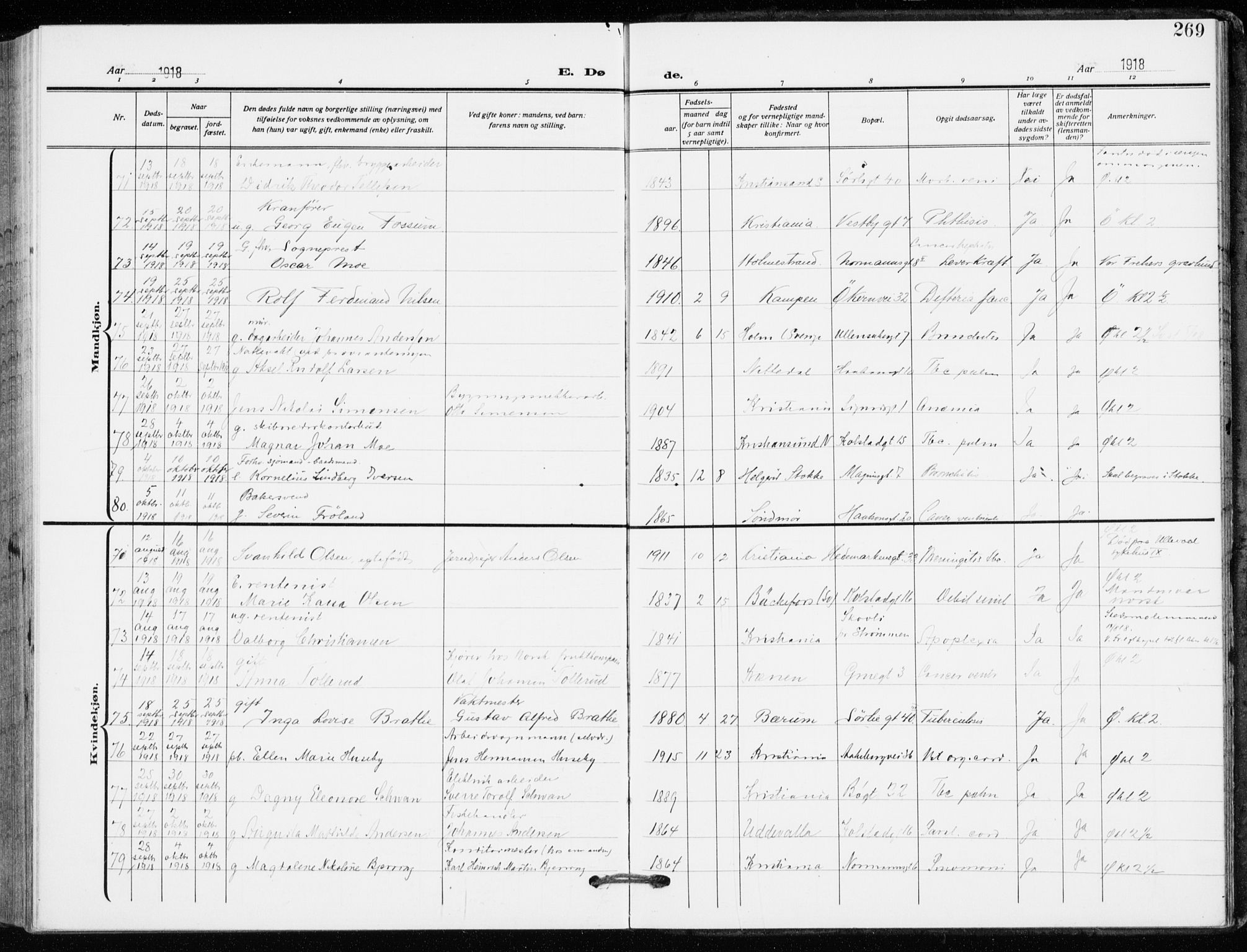 Kampen prestekontor Kirkebøker, AV/SAO-A-10853/F/Fa/L0013: Parish register (official) no. I 13, 1917-1922, p. 269