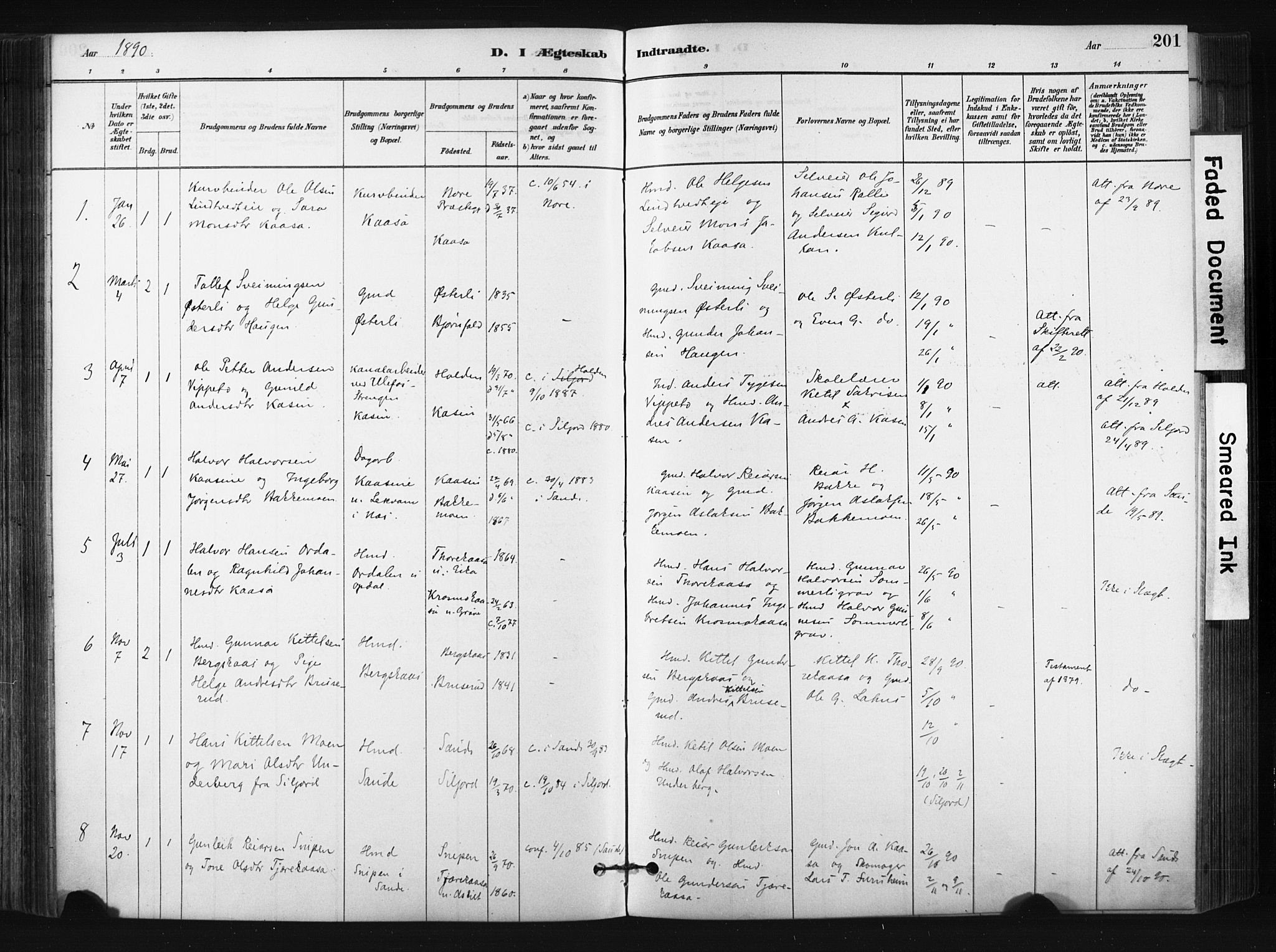 Bø kirkebøker, SAKO/A-257/F/Fa/L0010: Parish register (official) no. 10, 1880-1892, p. 201