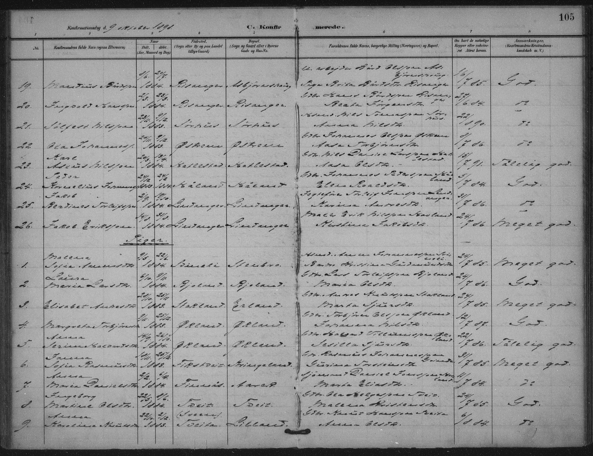 Skjold sokneprestkontor, AV/SAST-A-101847/H/Ha/Haa/L0011: Parish register (official) no. A 11, 1897-1914, p. 105