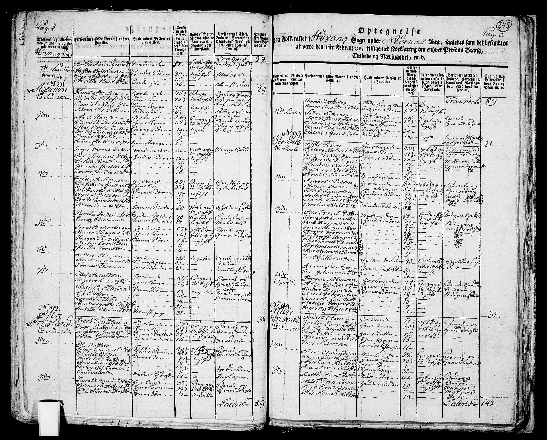 RA, 1801 census for 0926P Vestre Moland, 1801, p. 244b-245a