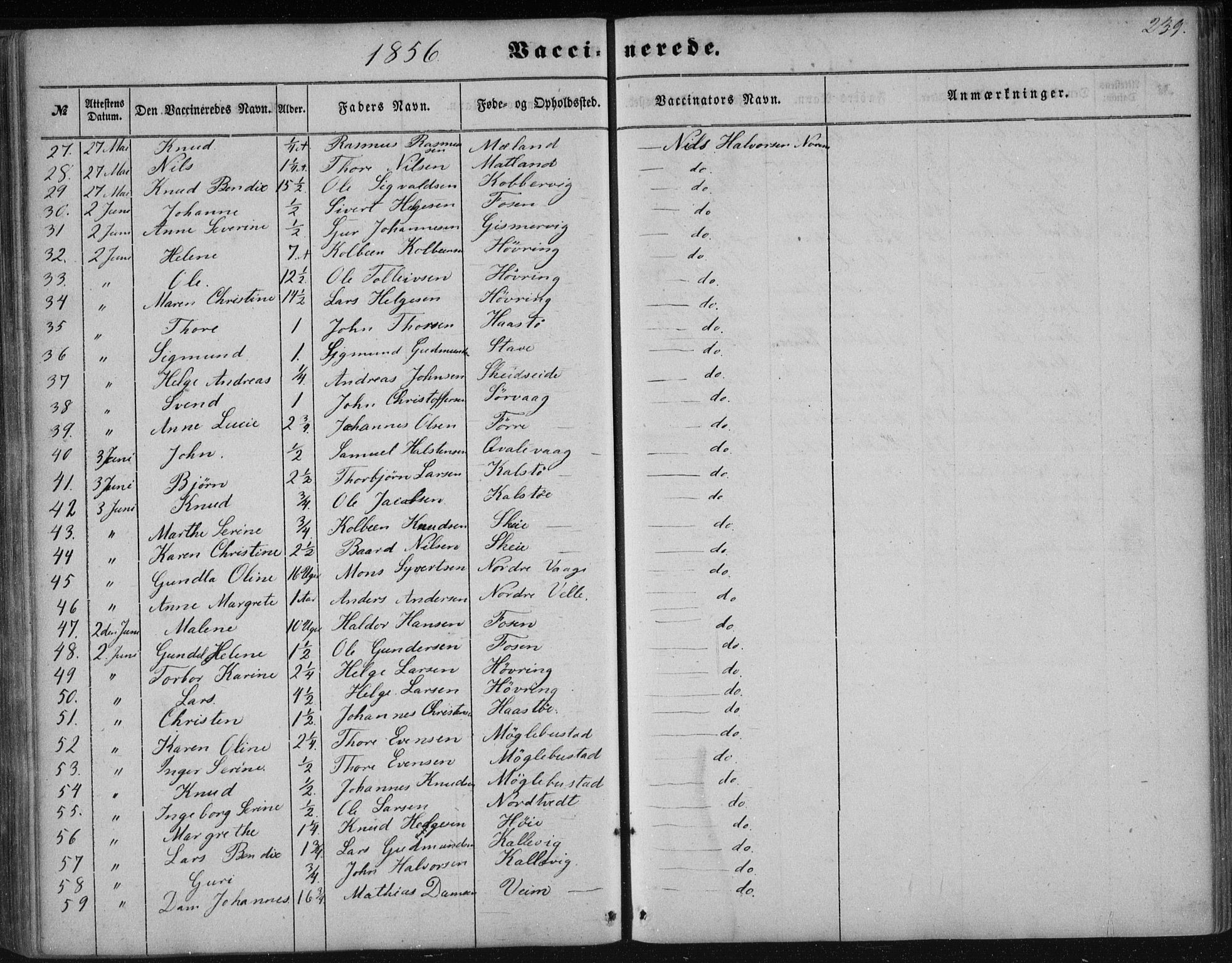 Avaldsnes sokneprestkontor, AV/SAST-A -101851/H/Ha/Haa/L0009: Parish register (official) no. A 9, 1853-1865, p. 239